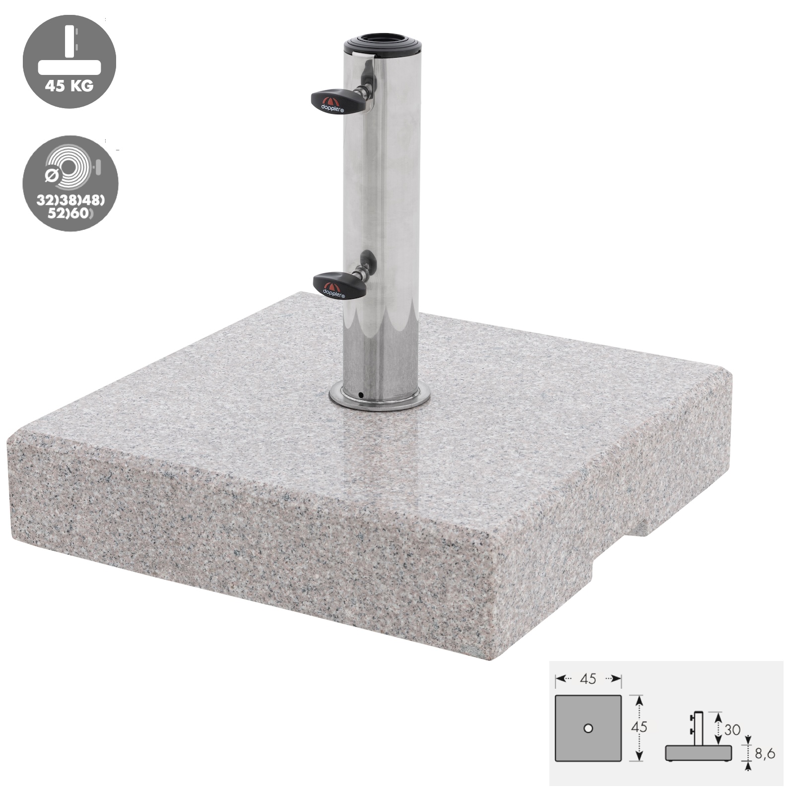 Doppler Life Granitsockel 45 kg für Rohr ø 32 x 60 mm Schirmsockel 45 x 45 x 8,6 cm