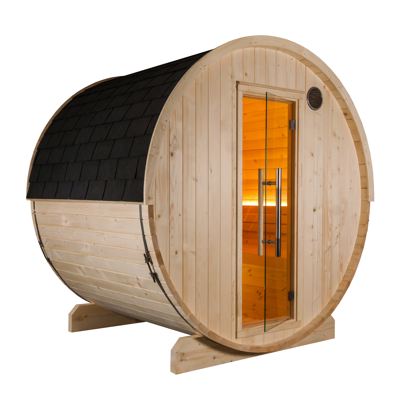 Harvia Kuusi 180 Panorama Fasssauna aus Fichte Saunafass Gartensauna Ø220x180cm