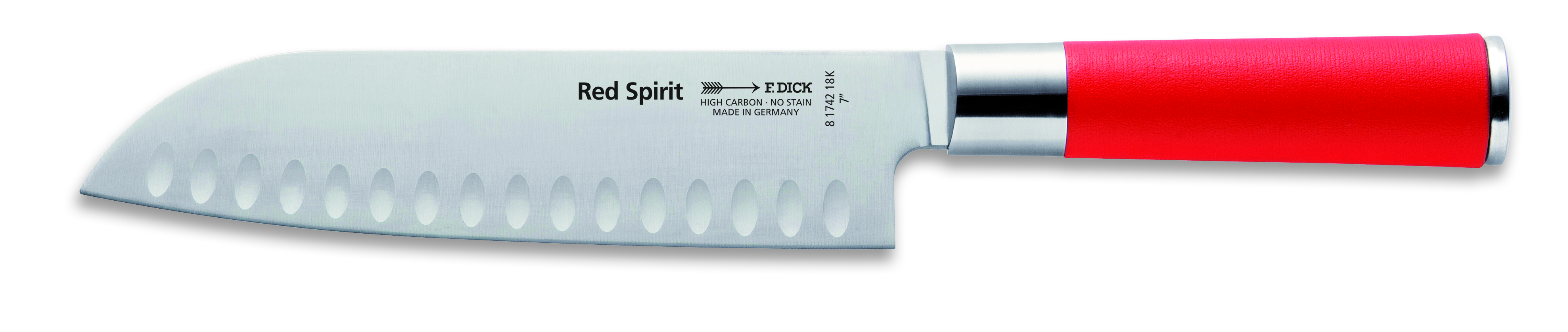 Friedrich Dick Red Spirit Kochmesser Santoku mit Kullenschliff, Klingenlänge 18 cm