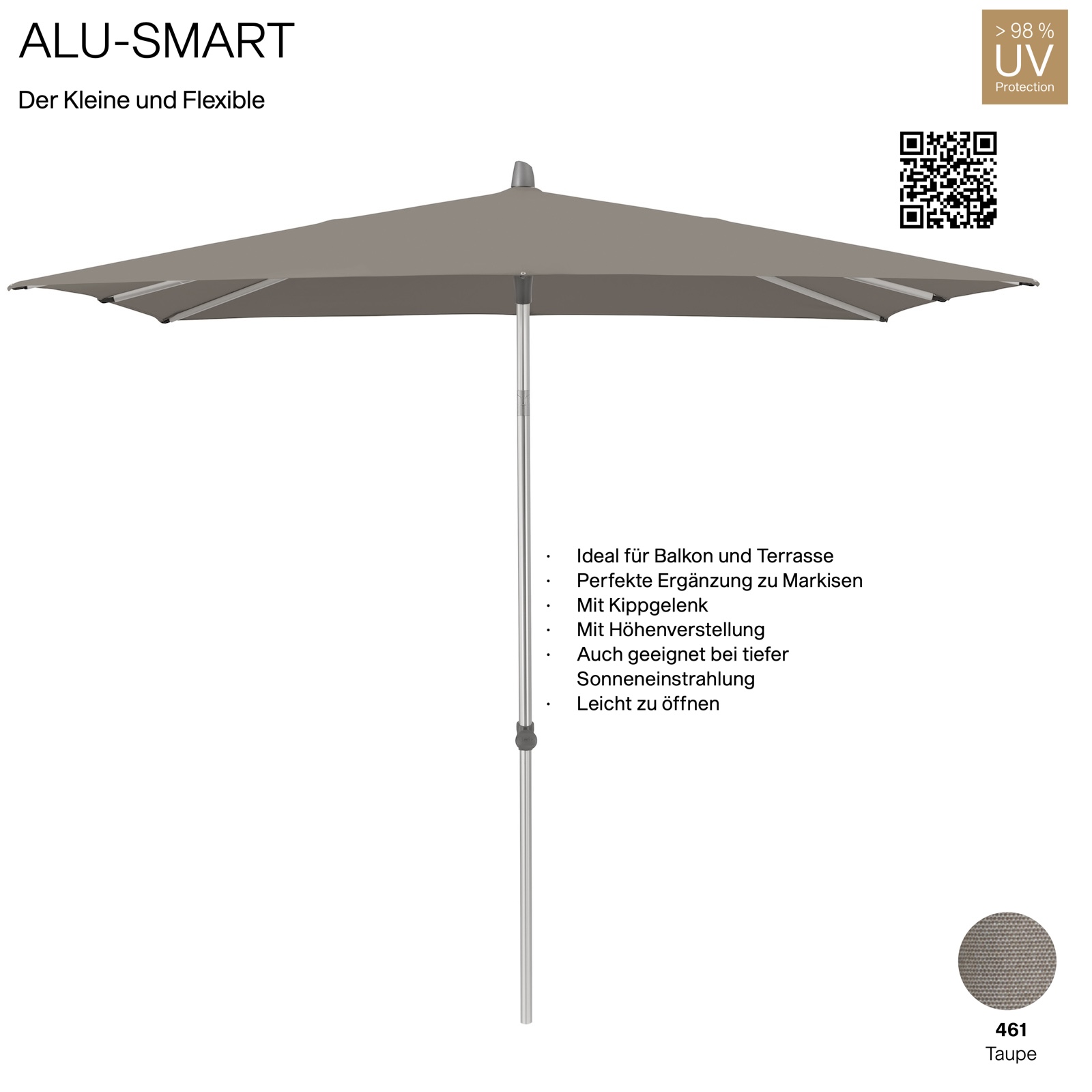 GLATZ Sonnenschirm ALU-SMART 250 x 200 cm Gestell natureloxiert Farbe 461 Taupe