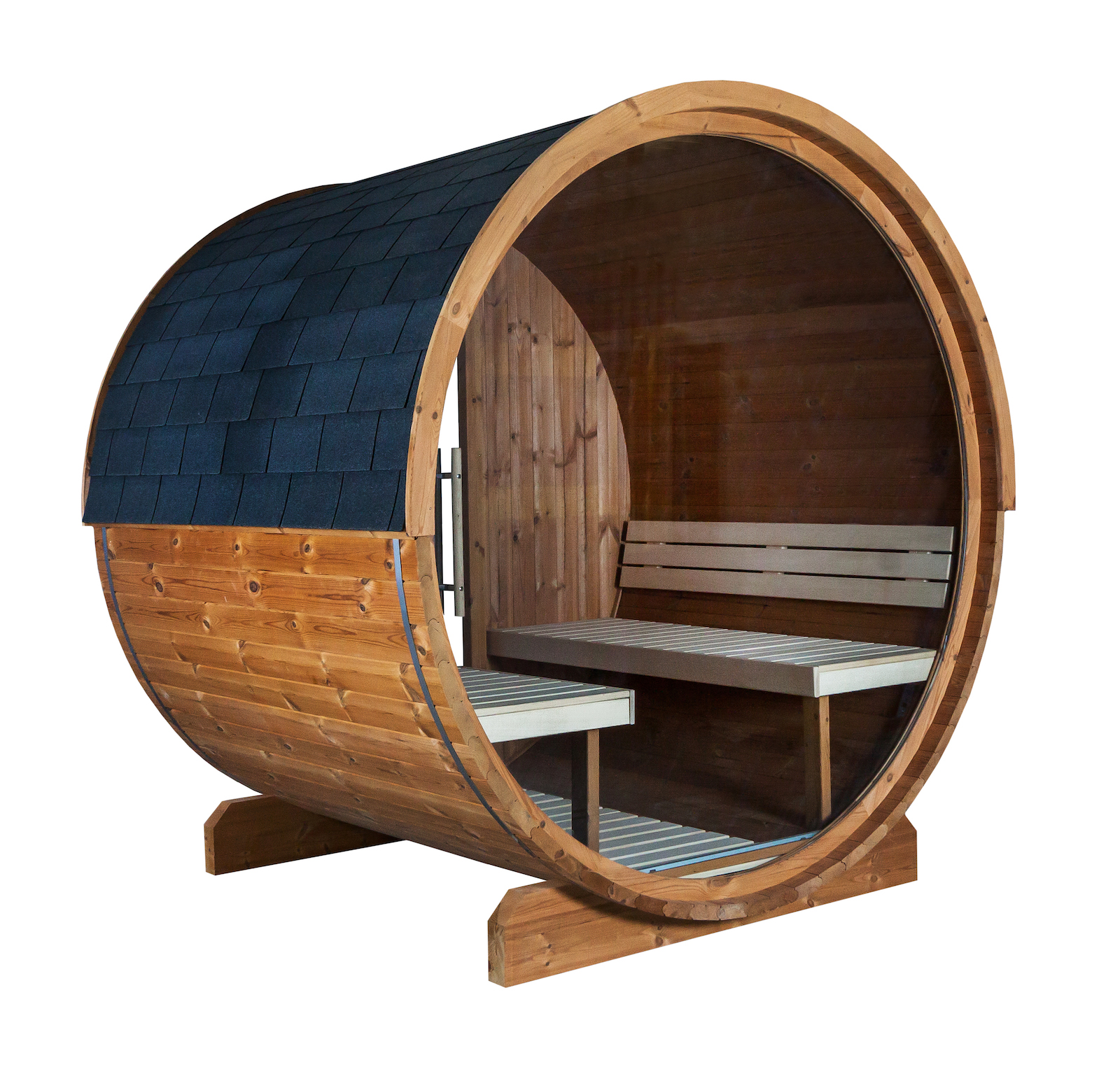 Harvia Kaski 180 View Fasssauna Außensauna Gartensauna aus Thermo-Kiefer Ø 220 x 180 cm