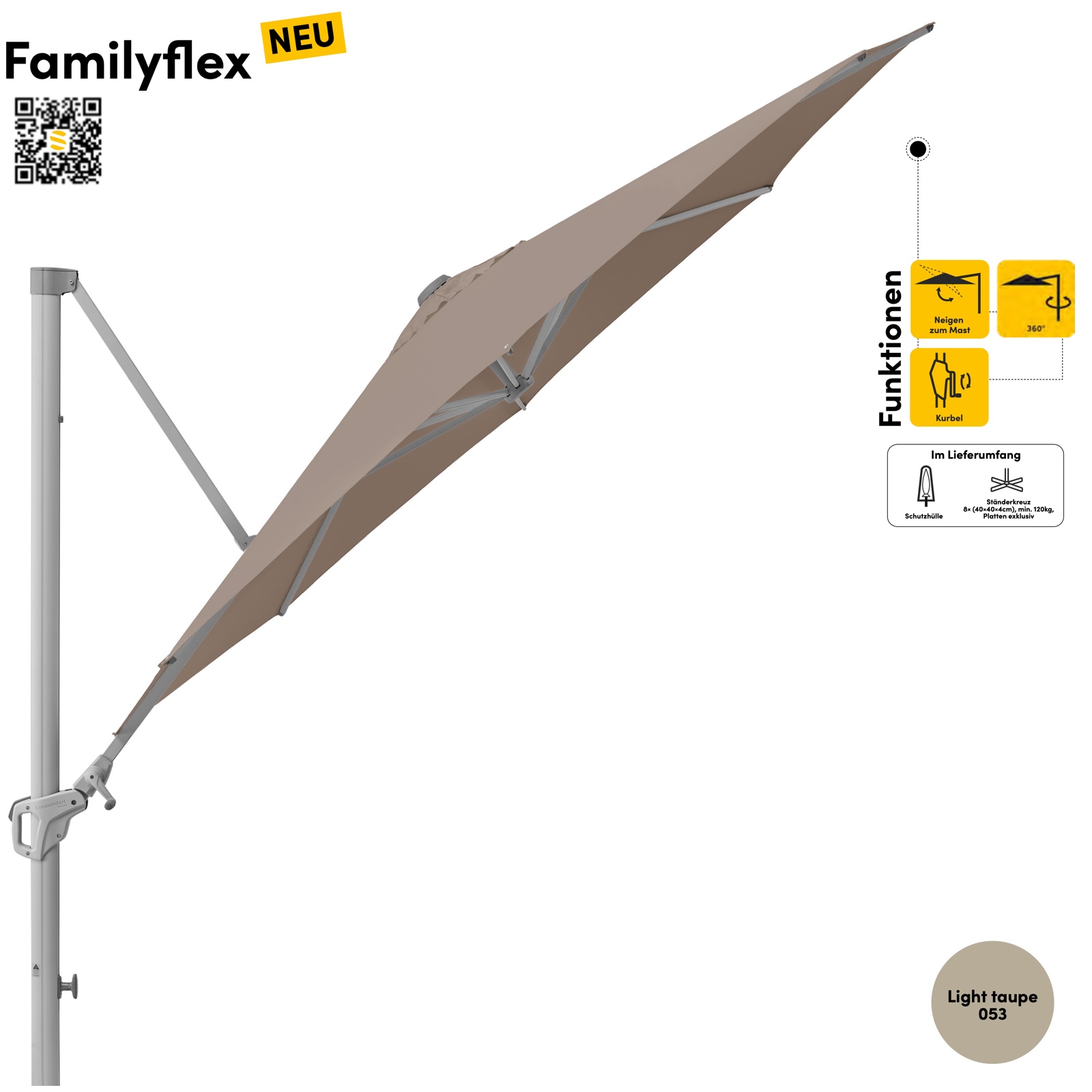 Sonnenschirm SUNCOMFORT® by Glatz Familyflex rund ø 300 cm Seitenmastschirm Light Taupe 053