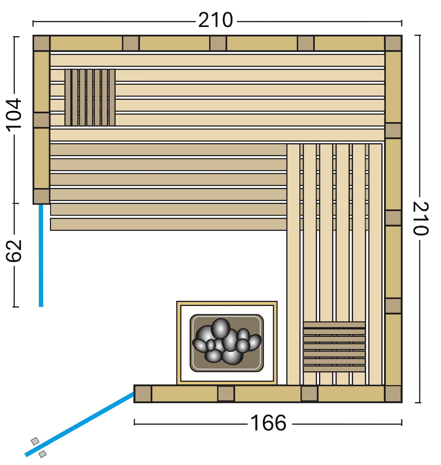 Infraworld Solido 210 Ecke Sauna 210x210x200 cm Massivholzsauna aus nordische Fichte