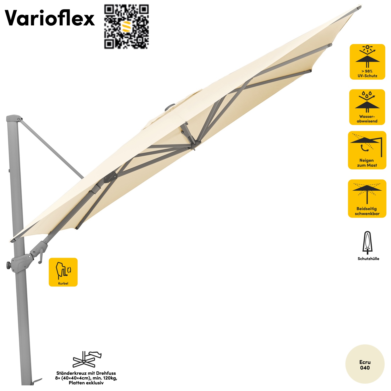 Sonnenschirm SUNCOMFORT® by Glatz Varioflex quadratisch 300 x 300 cm Farbe Ecru 040