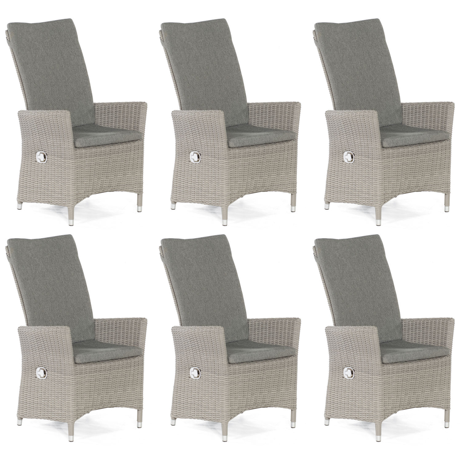 Sonnenpartner 6x Garten-Sessel Solares Aluminium/Polyrattan stone-grey Hochlehner