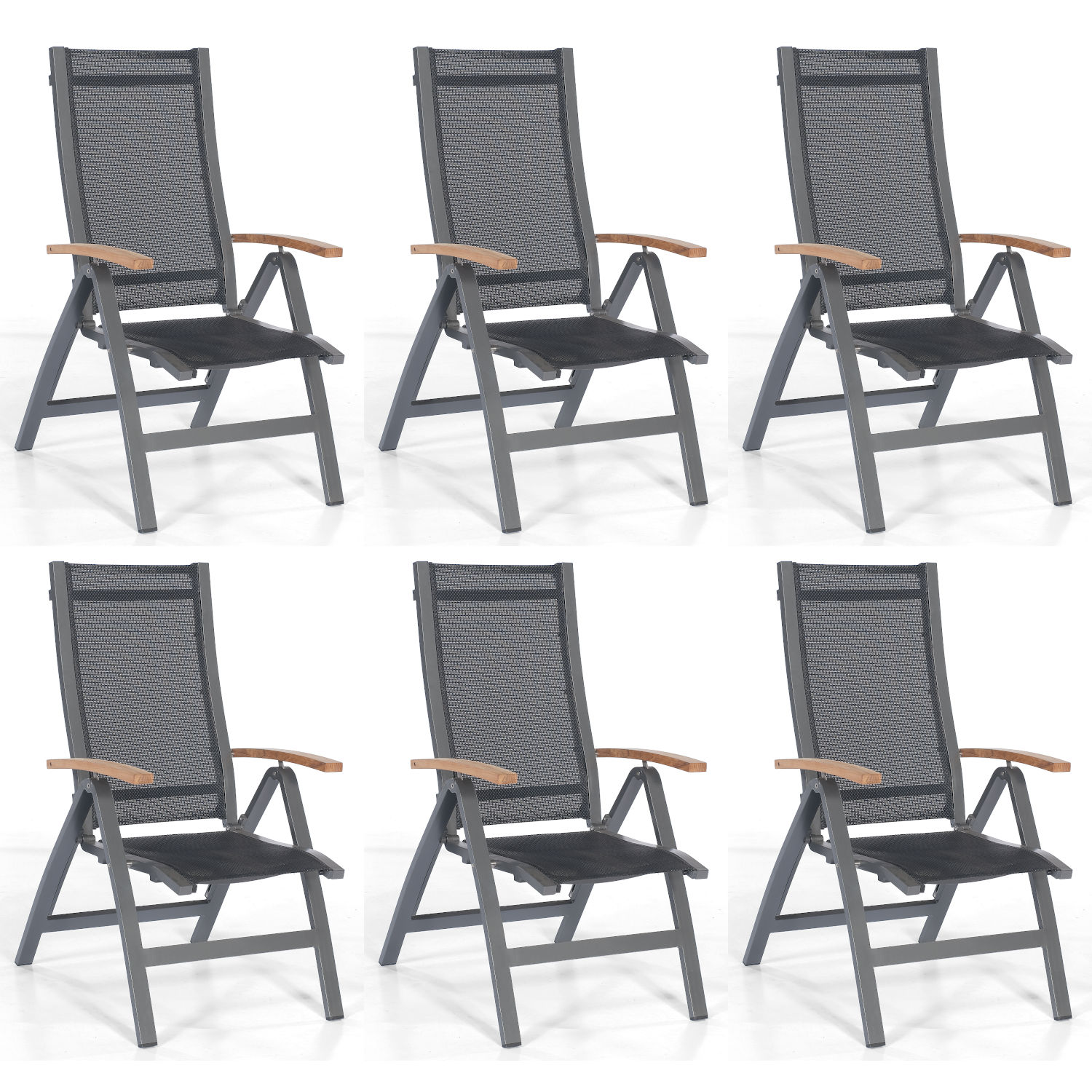 Sonnenpartner Florida 6x Klappsessel Klappstuhl Alu anthrazit/Textilen schwarz