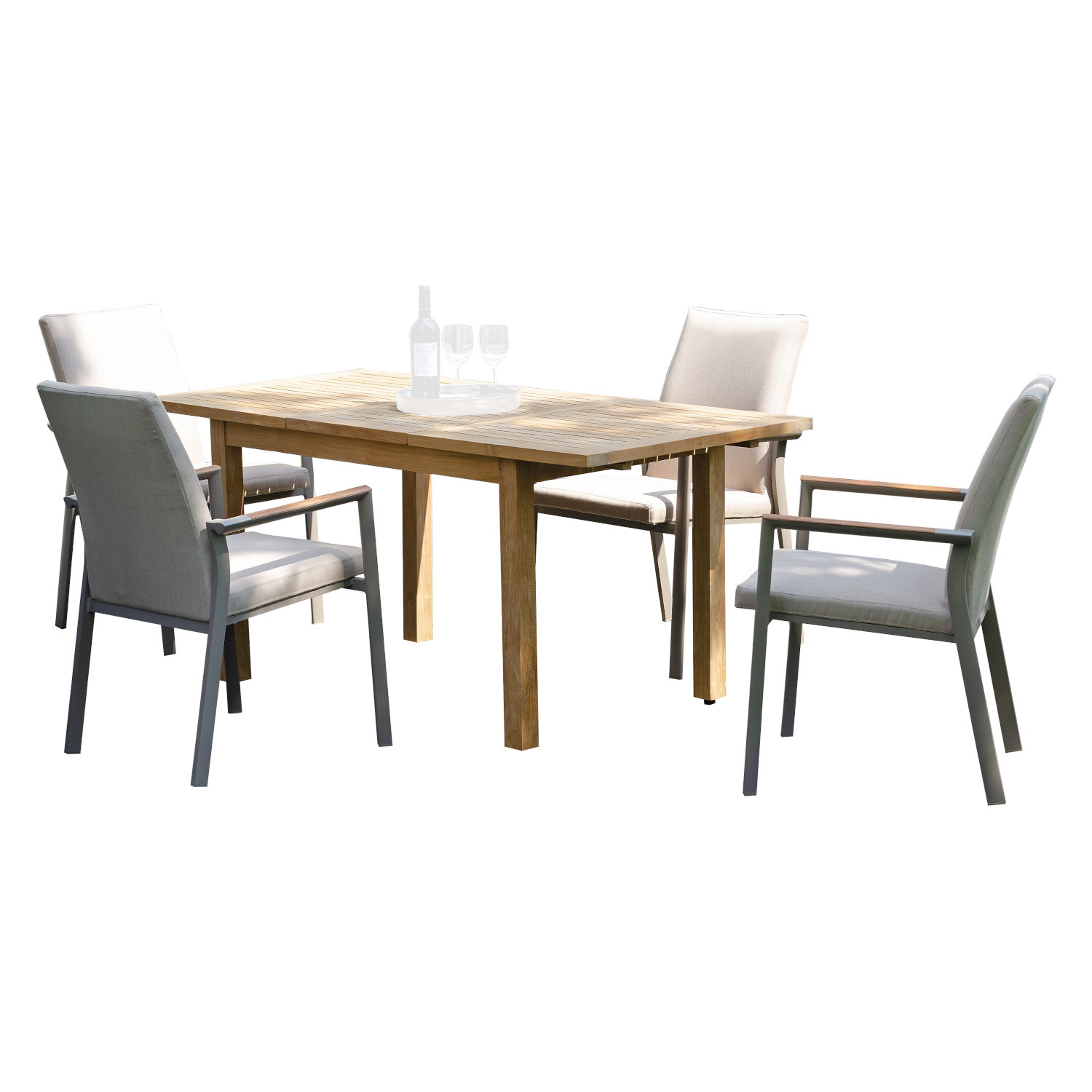 Sonnenpartner United 5-tlg Sitzgruppe Alu champagner/Teakholz 120/165x75 cm