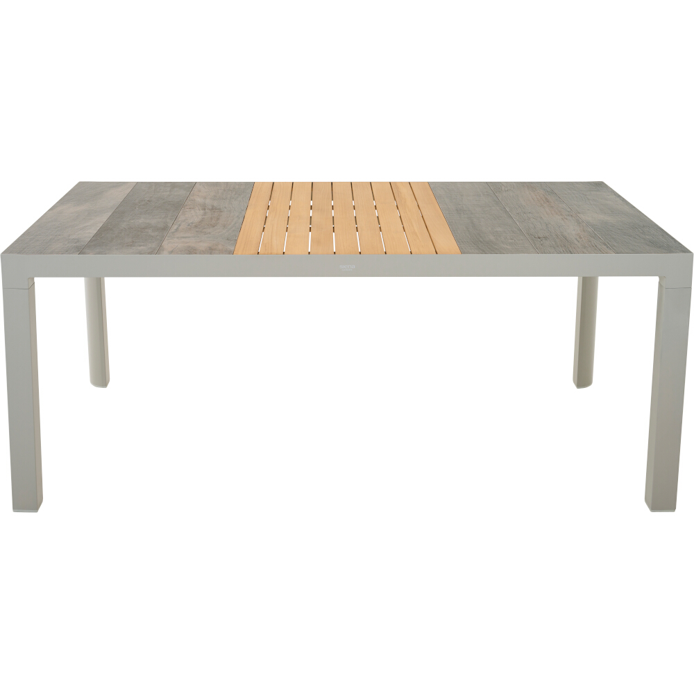 Lindos Tisch 180x100 matt seidengrau Alu,Keramik,Teak FSC 100%