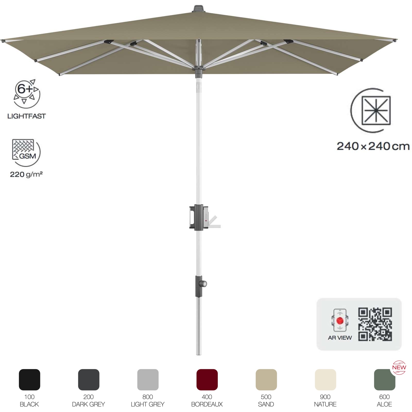 KNIRPS APOLL 240 x 240 cm quadratisch Balkonschirm 7 Farbvarianten Sonnenschirm