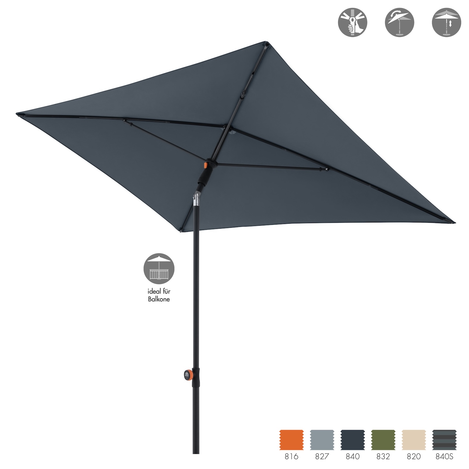 Doppler myZone 190 x 125 cm Manual Mittelmastschirm rechteckig Sonnenschirm 6 Farben