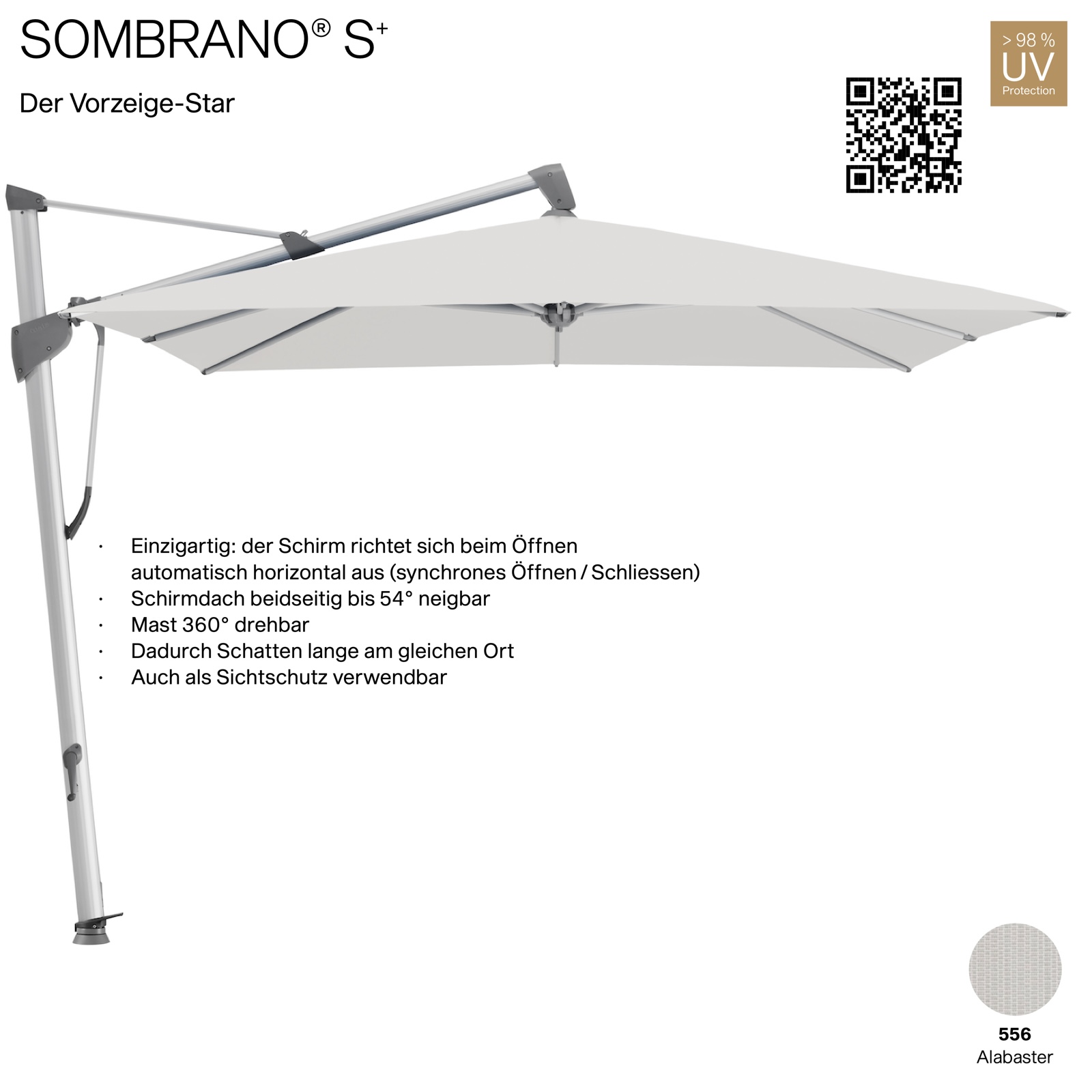 GLATZ Ampelschirm SOMBRANO® S+ quadratisch 300 x 300 cm Freiarmschirm Farbe 556 Alabaster