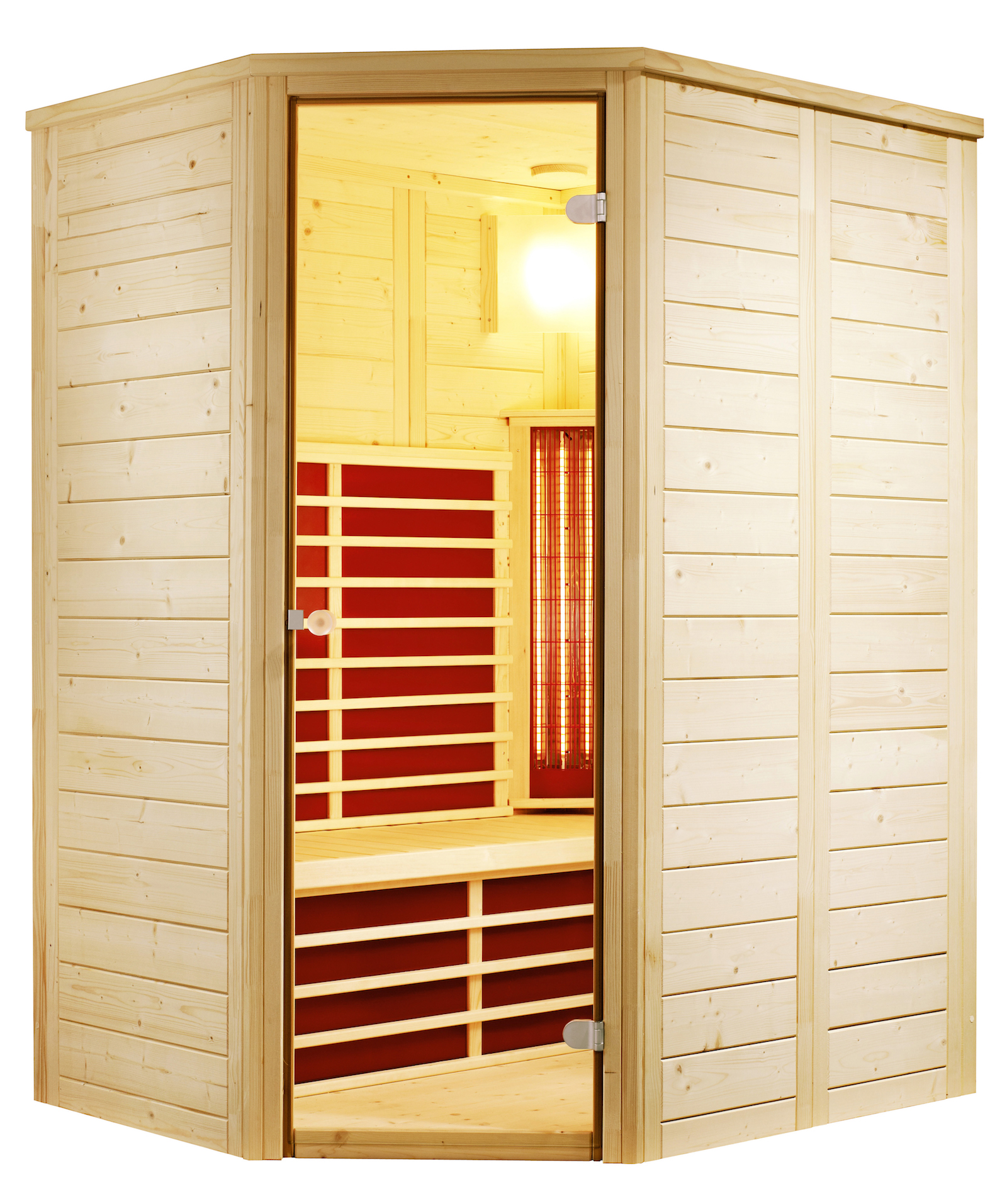 Infraworld Vario Natura 148 Ecke rechts Infrarotkabine mit Infrarotstrahler 148x122x200 cm