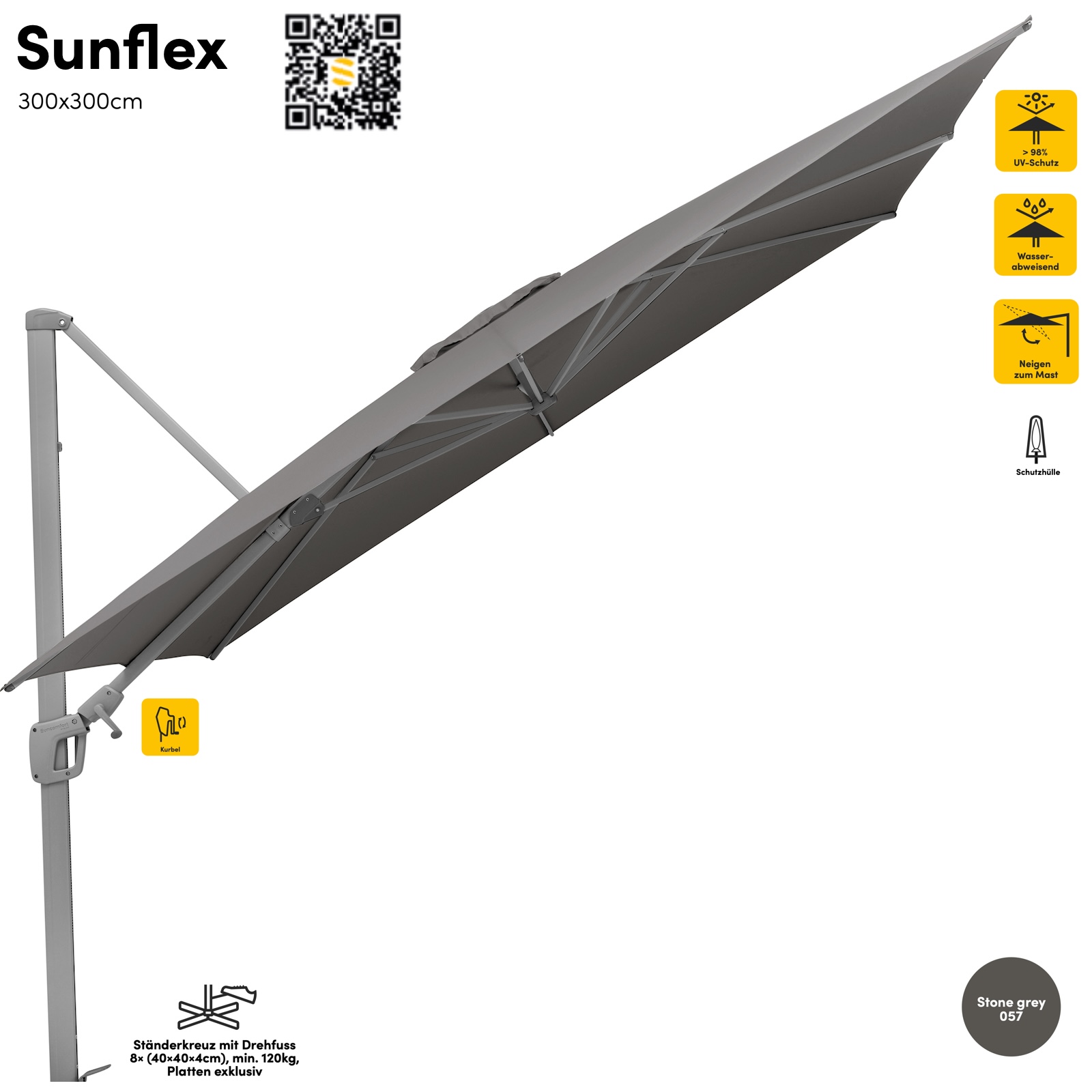 Sonnenschirm SUNCOMFORT® by Glatz Sunflex 300 x 300 cm in Stone Grey 057