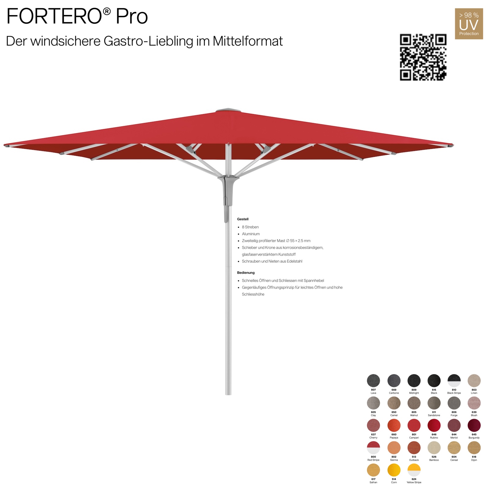 GLATZ Sonnenschirm FORTERO® Pro rechteckig 300 x 200 cm 100 % Polyacryl Mittelstock in 27 Farbvarianten