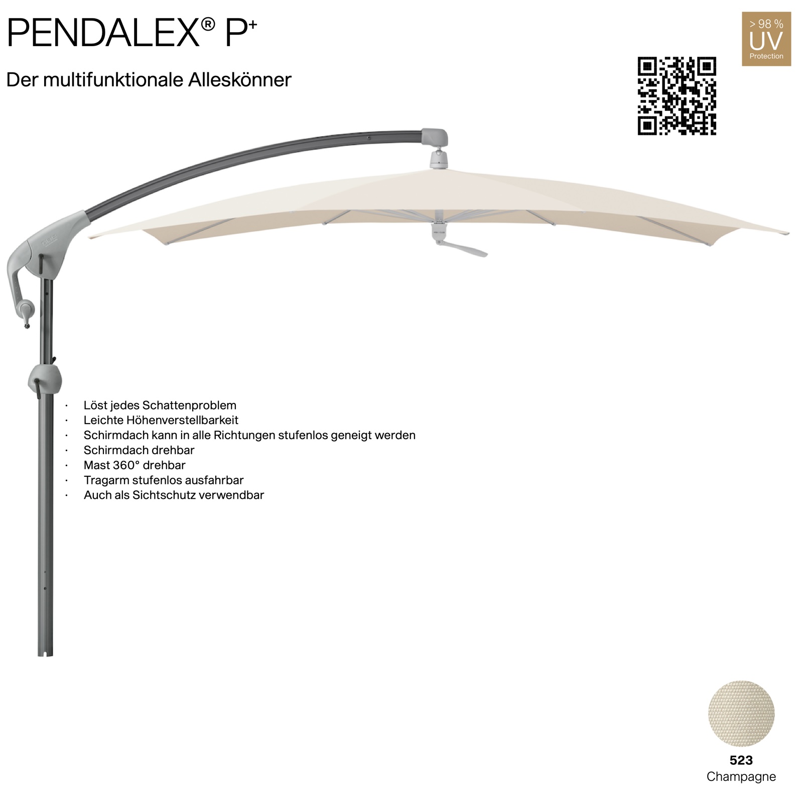 GLATZ Sonnenschirm PENDALEX® P+ rechteckig 285 x 230 cm Bezug 523 Champagne Stoffklasse 5 Freiarmschirm