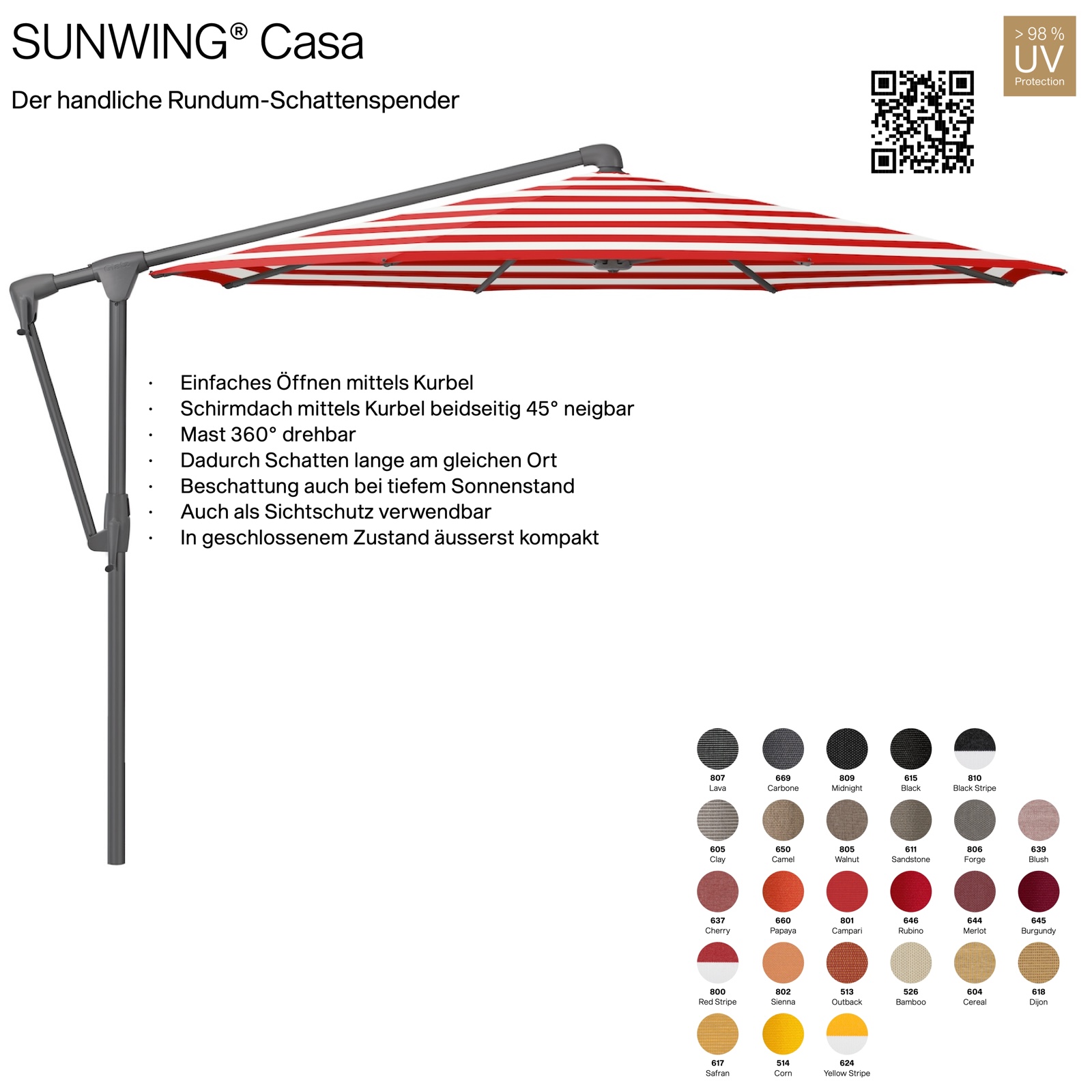 GLATZ Sonnenschirm SUNWING® CASA rund ø 330 cm Gestell anthrazit in 26 Farbvarianten