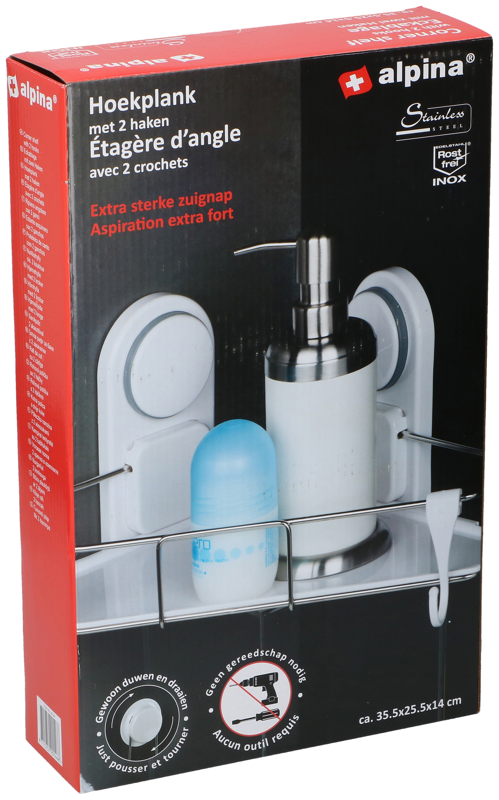 Alpina Badablage Eckablage inkl 2 Haken 35,5 x 25,5 x 14 cm Duschablage