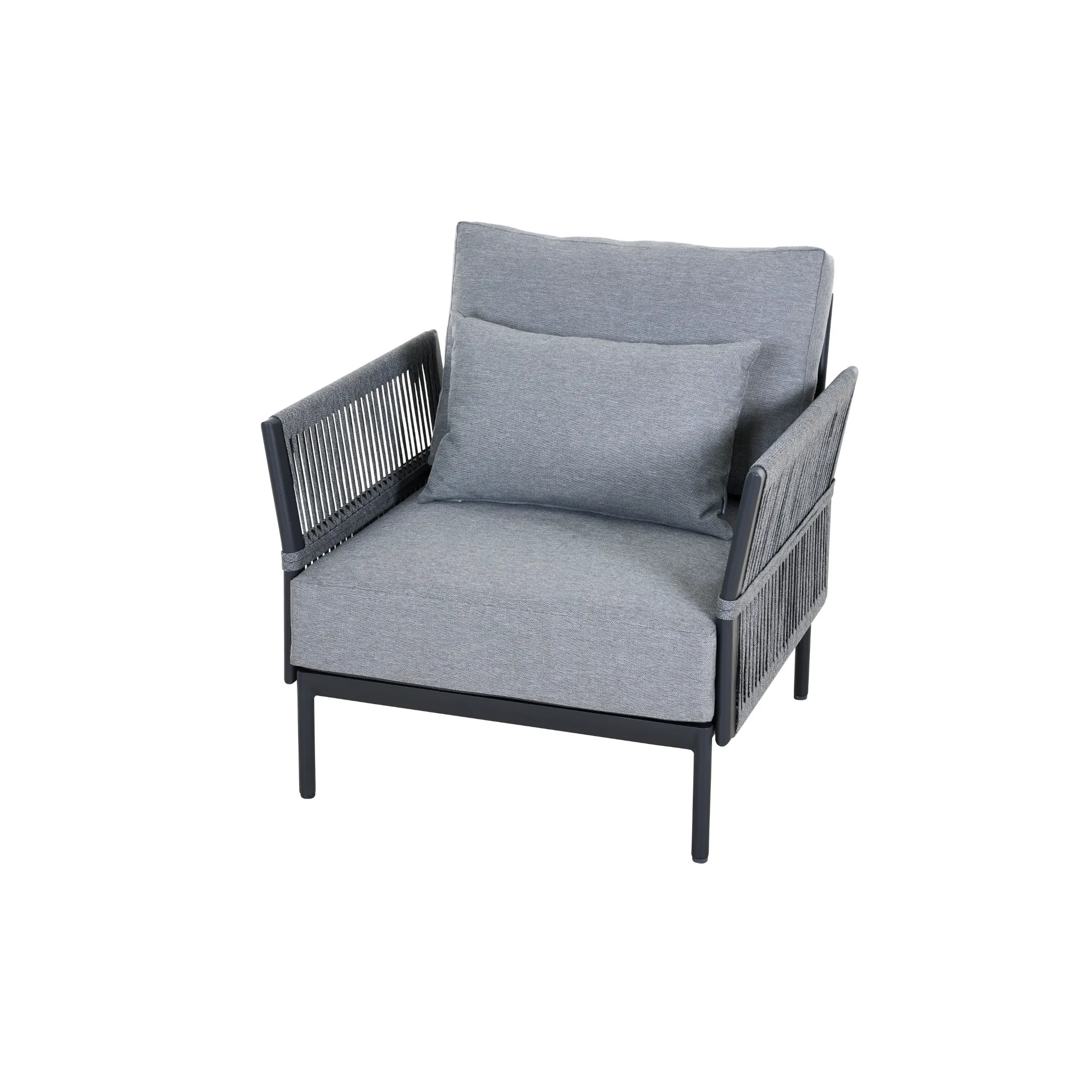 Siena Garden Rock Lounge-Sessel – Aluminiumgestell, hellgrauer Textilbezug & schwarze Rope (T52179)