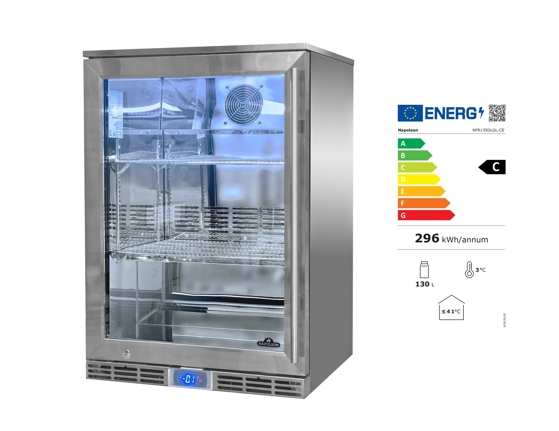 Napoleon Edelstahl Outdoor Kühlschrank 135 Liter linksdrehende Tür EEK: C / Spektrum: A bis G