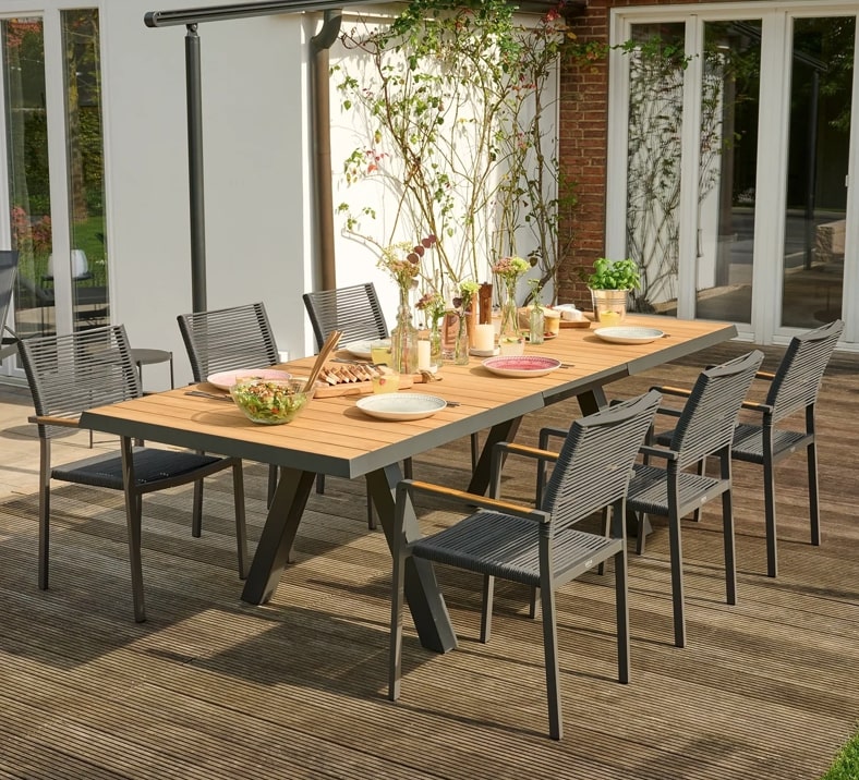 Siena Garden Tirana Dining Tisch, ausziehbar 200/260x100 cm – Aluminium (matt anthrazit) & FSC-Teak