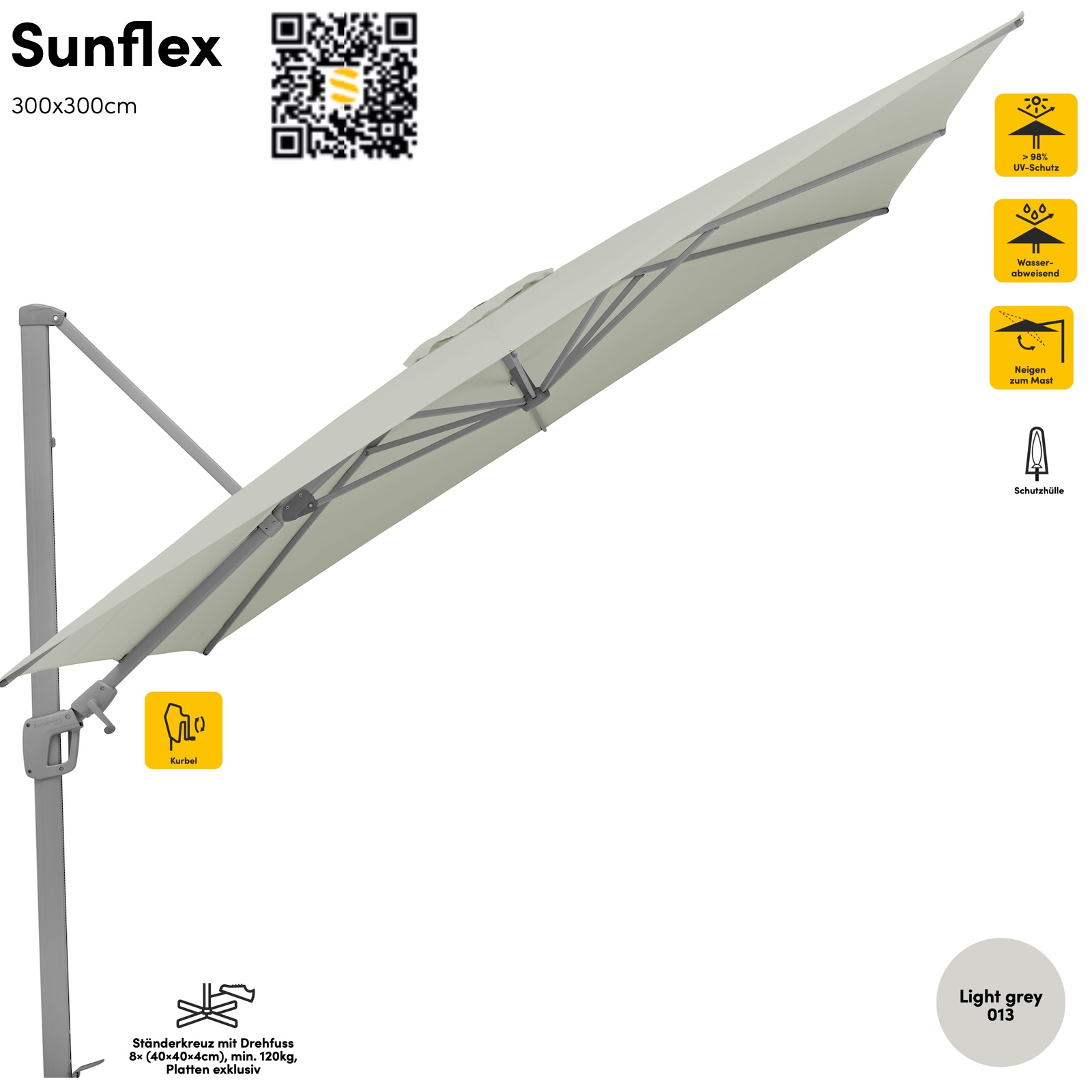 Sonnenschirm SUNCOMFORT® by Glatz Sunflex 300 x 300 cm in Light Grey 013