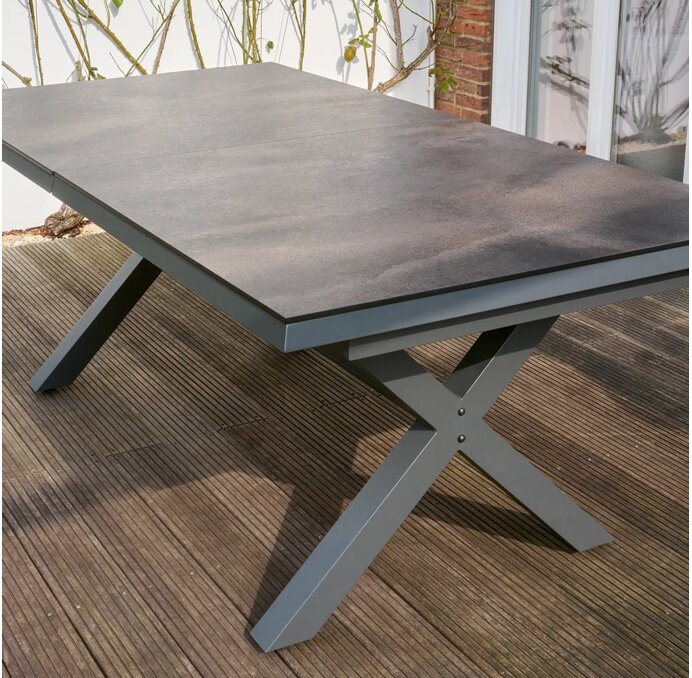 Siena Garden Sincro Tisch, ausziehbar, 160/200x90 cm – Aluminium (matt anthrazit) & Keramik (washed-grey)