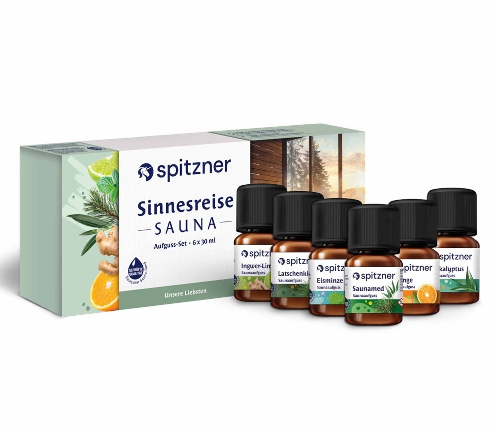 Spitzner Saunaaufguss-Set Sinnesreise 6x 30ml Aufguss-Set mit Geschenkbox