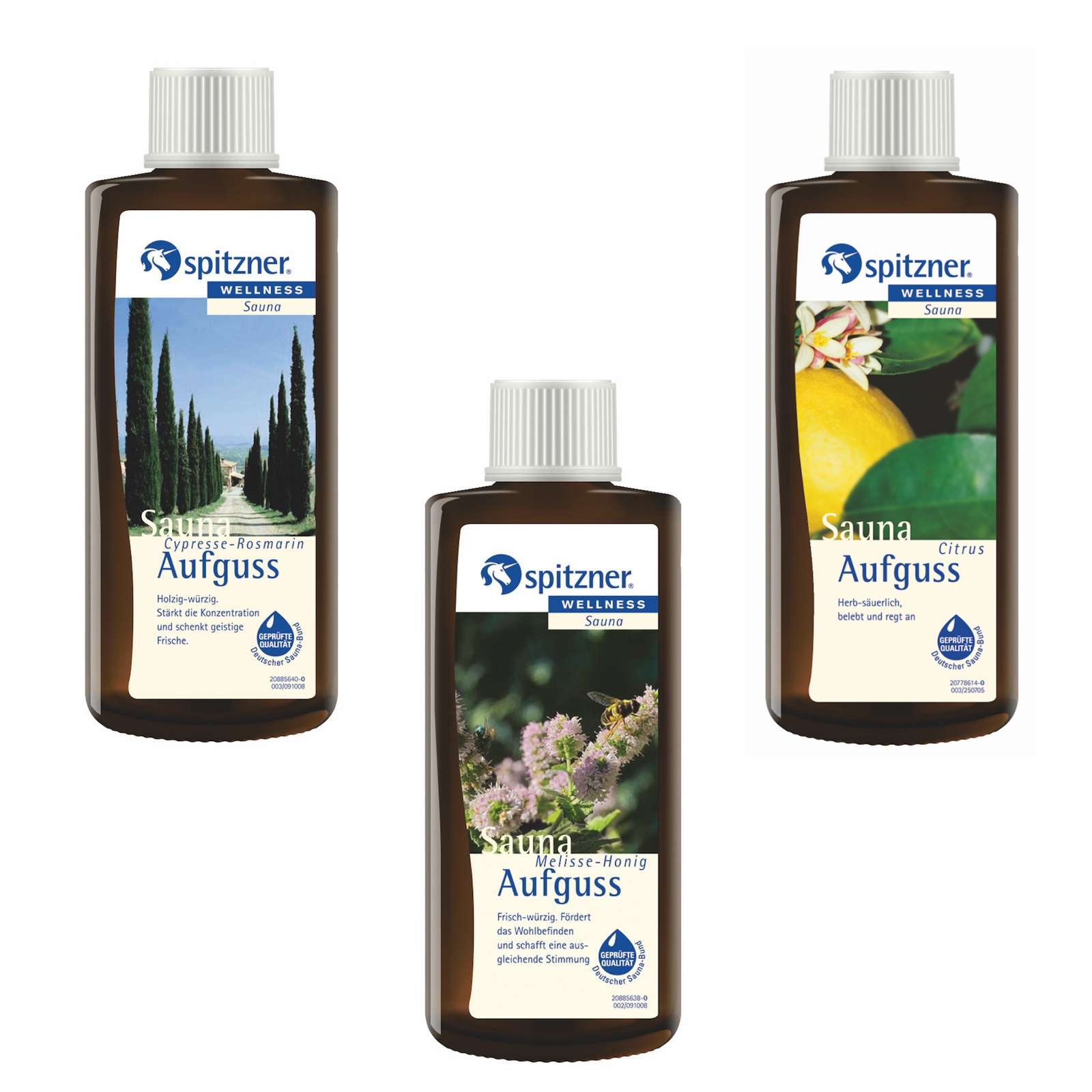Spitzner Saunaaufguss 3 Düfte Cypresse Rosmarin Melisse Citrus mit je 190 ml