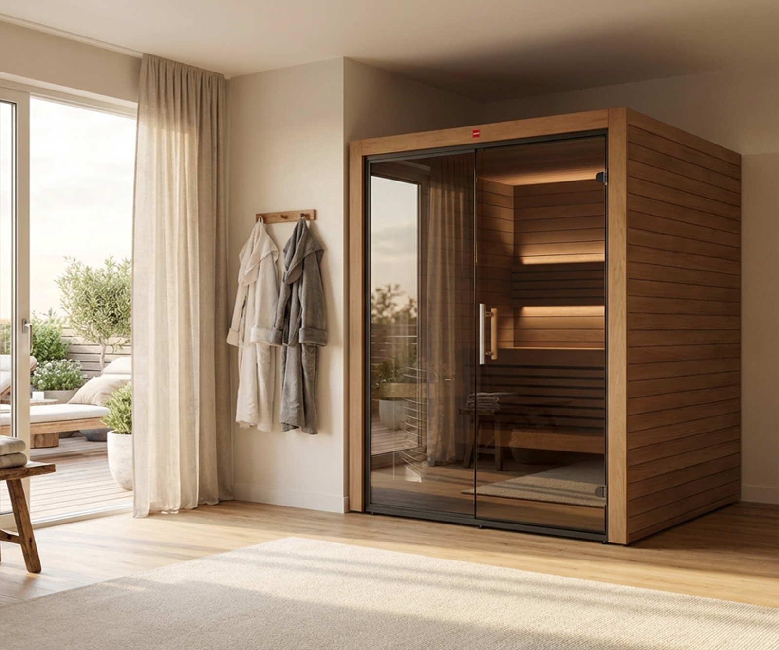 Harvia Utu Vision Medium Saunakabine Design-Sauna aus Thermo-Espe 162x163x206cm inkl. LED Beleuchtung