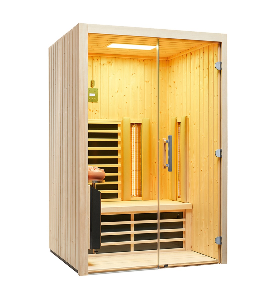 Infraworld Infrarotkabine TrioSol Glas 125 VG Fichte Flächenheizung/ABC-Strahler/Salzverdampfer 125x112 cm