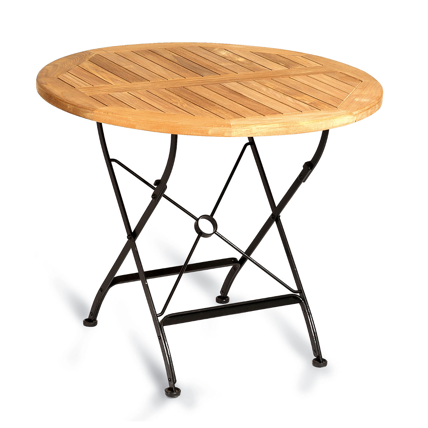 Sonnenpartner 3-teilige Sitzgruppe Oxford Ø 90 cm Teakholz und Eisen schwarz Gartentisch klappbar