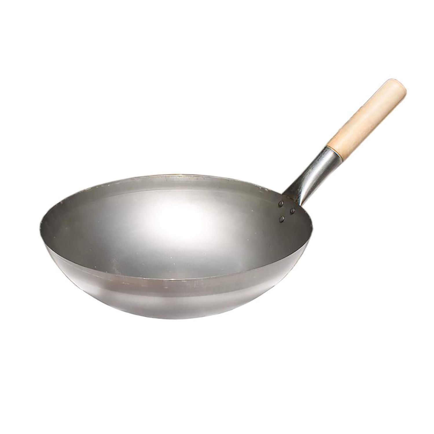 Allgrill Stahl-Wok Ø 30 cm mit Holzgriff chinesische Wokpfanne runder Boden mit Edelstahl-Wokring