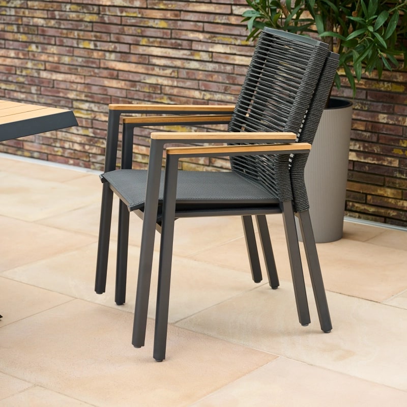 Siena Garden Bologna Stapelsessel - Teak FSC/Aluminiumgestell & Rope, schwarz (T88491)