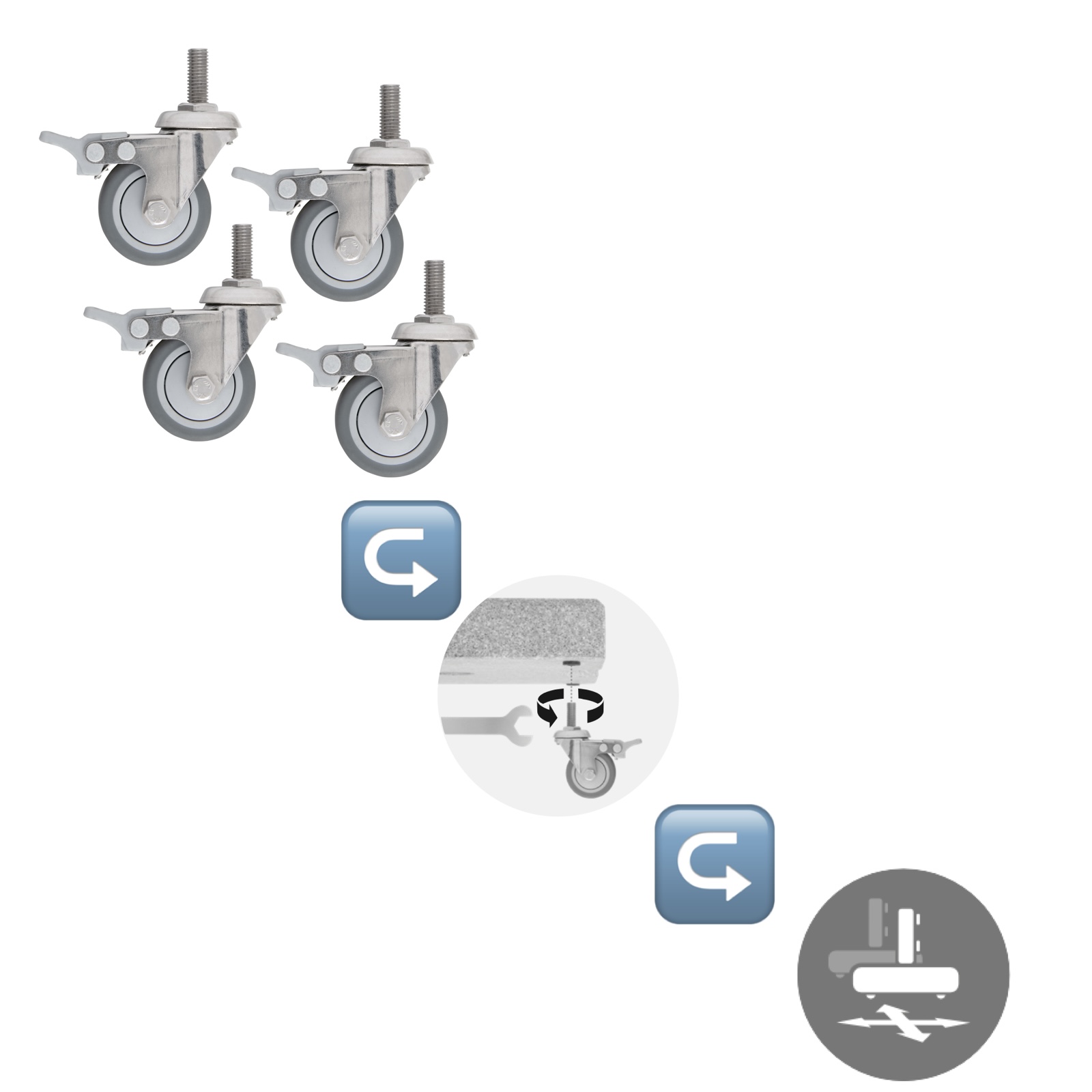 Doppler Räderset für LIfe Granitsockel 25 bis 45 kg / Set mit 4 Räder Rollenset