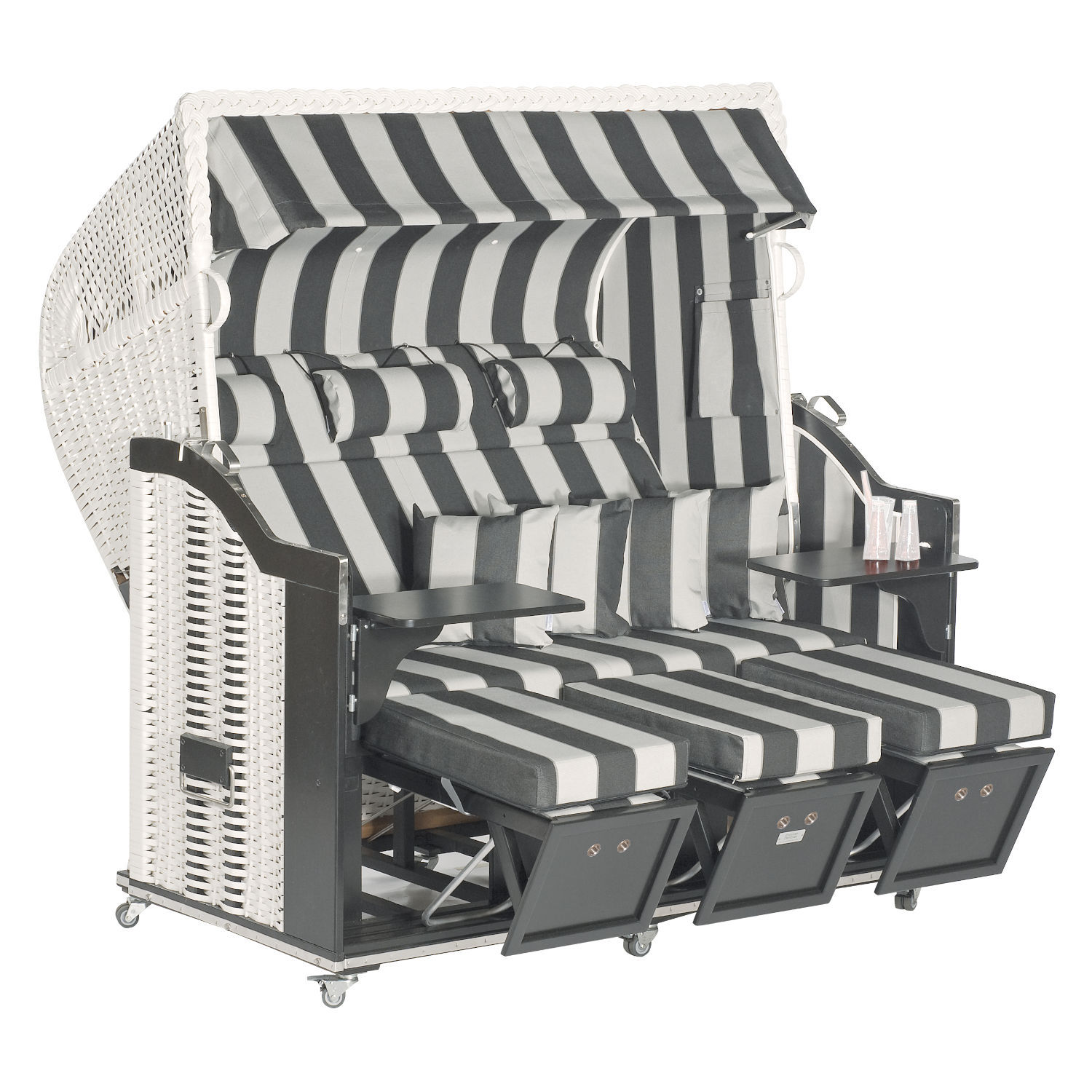 Sonnenpartner Classic 3-Sitzer Strandkorb Halbliegemodell Ostsee weiß/schwarz