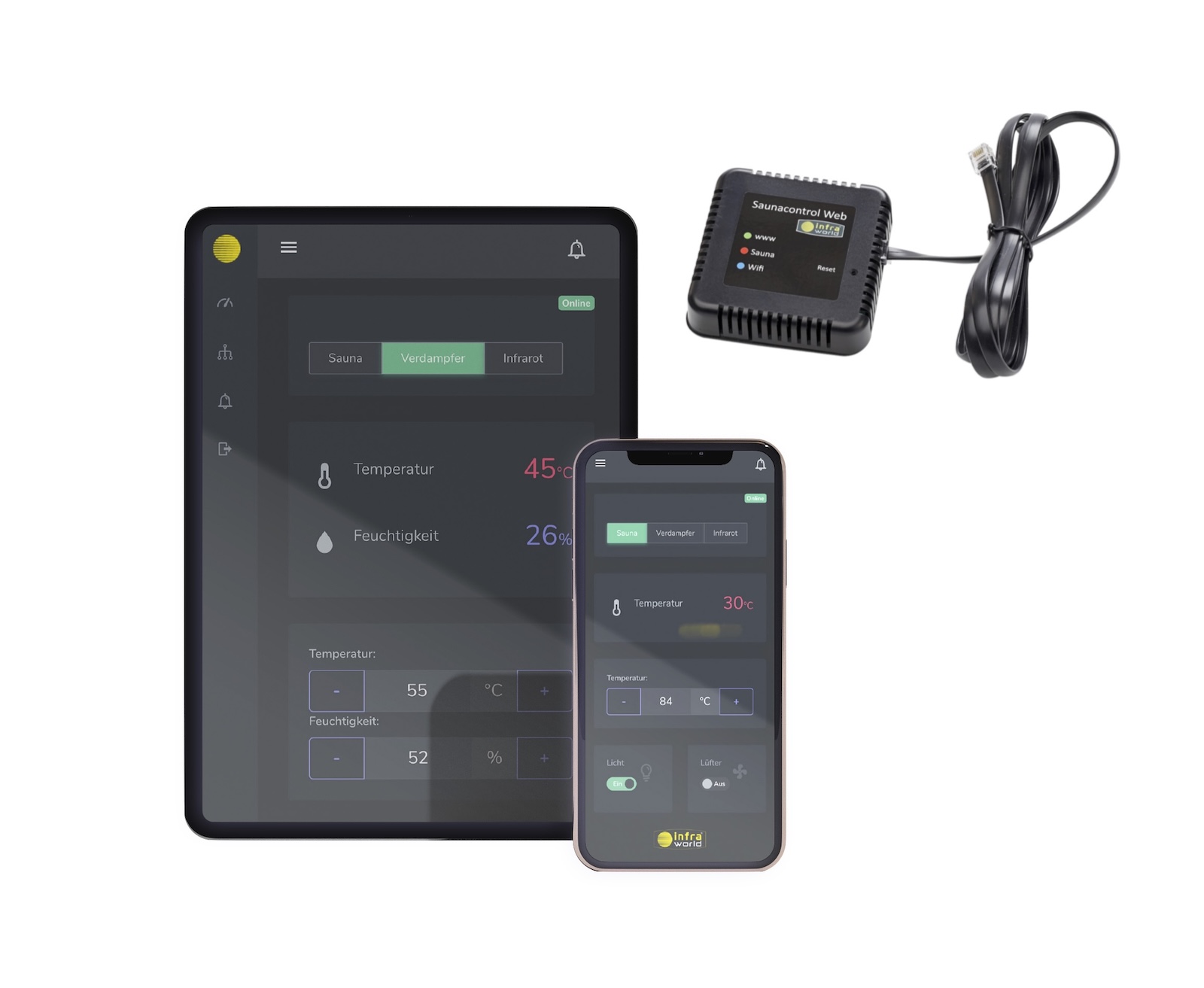 Infraworld Saunacontrol Web für Saunasteuerungen der Modellserie Saunacontrol T