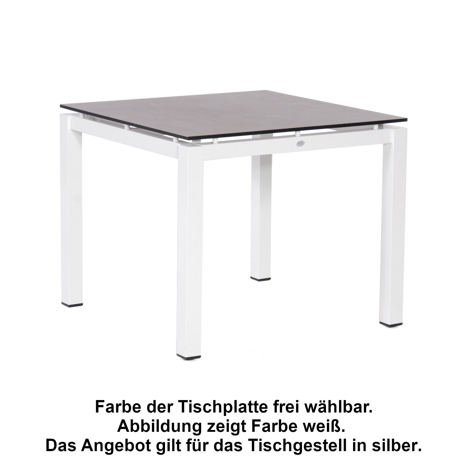 Sonnenpartner Gartentisch Base 90x90 cm Aluminium silber Tischsystem mit wählbarer Tischplatte HPL oder Teak