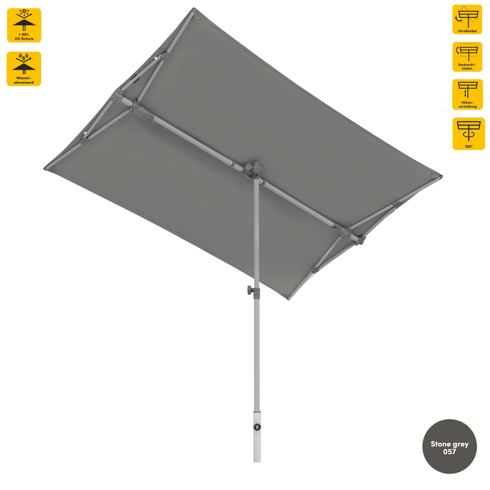 Sonnenschirm SUNCOMFORT® by Glatz Flex Roof rechteckig 195 x 140 cm Stone Grey 057