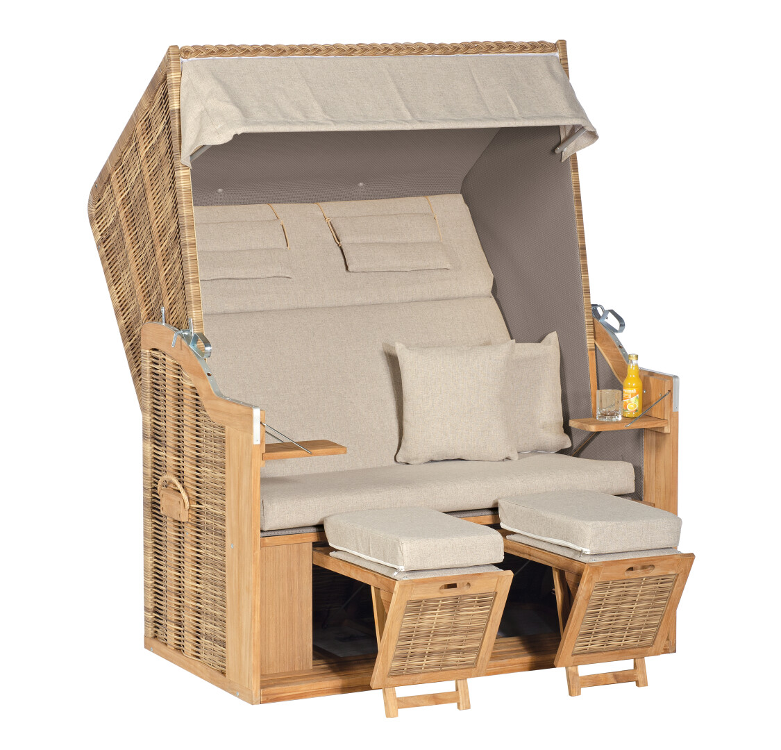 Sonnenpartner Rustikal 34 Z Teak XL 2-Sitzer Strandkorb Halbliegemodell natura-antik