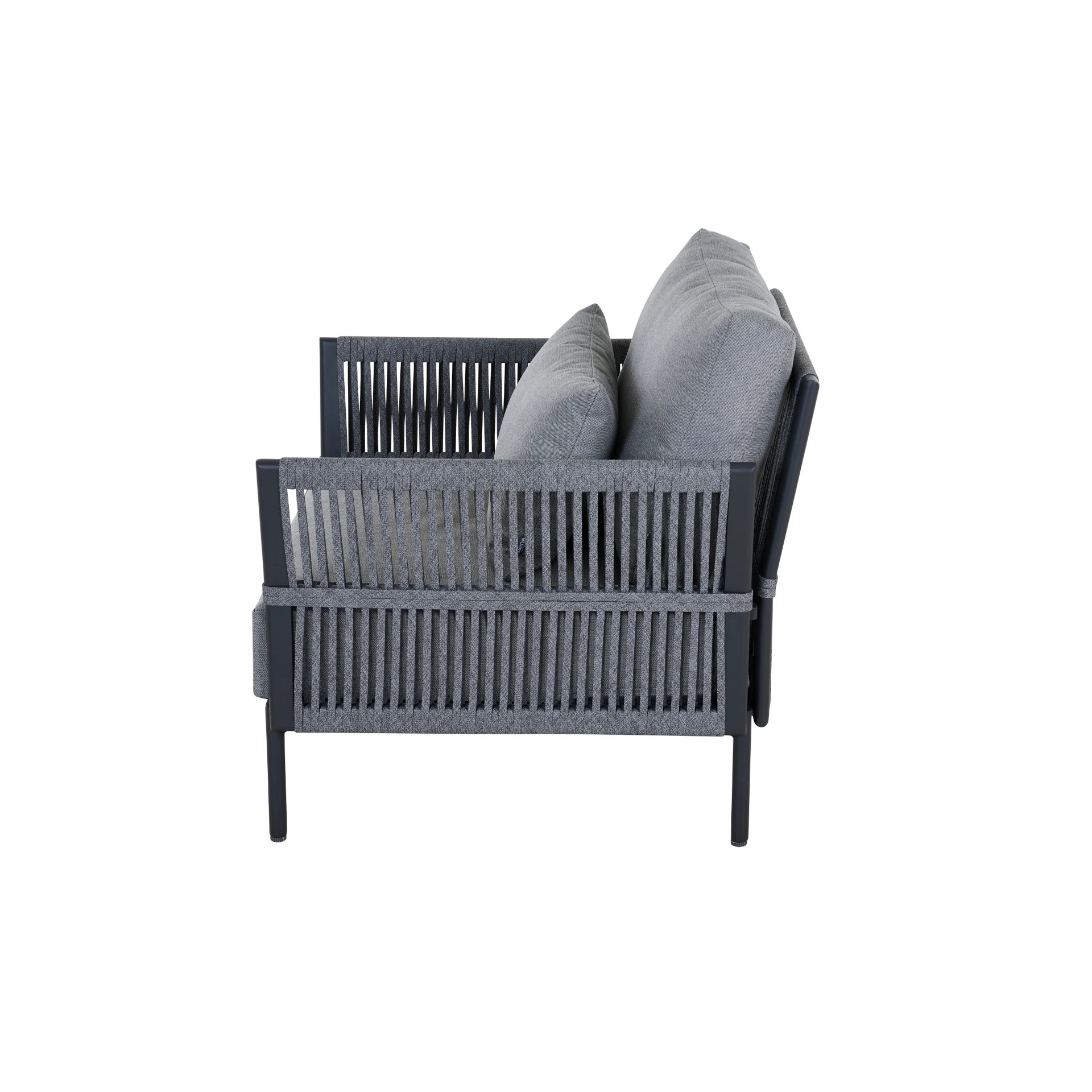 Siena Garden Rock Lounge-Sessel – Aluminiumgestell, hellgrauer Textilbezug & schwarze Rope (T52179)