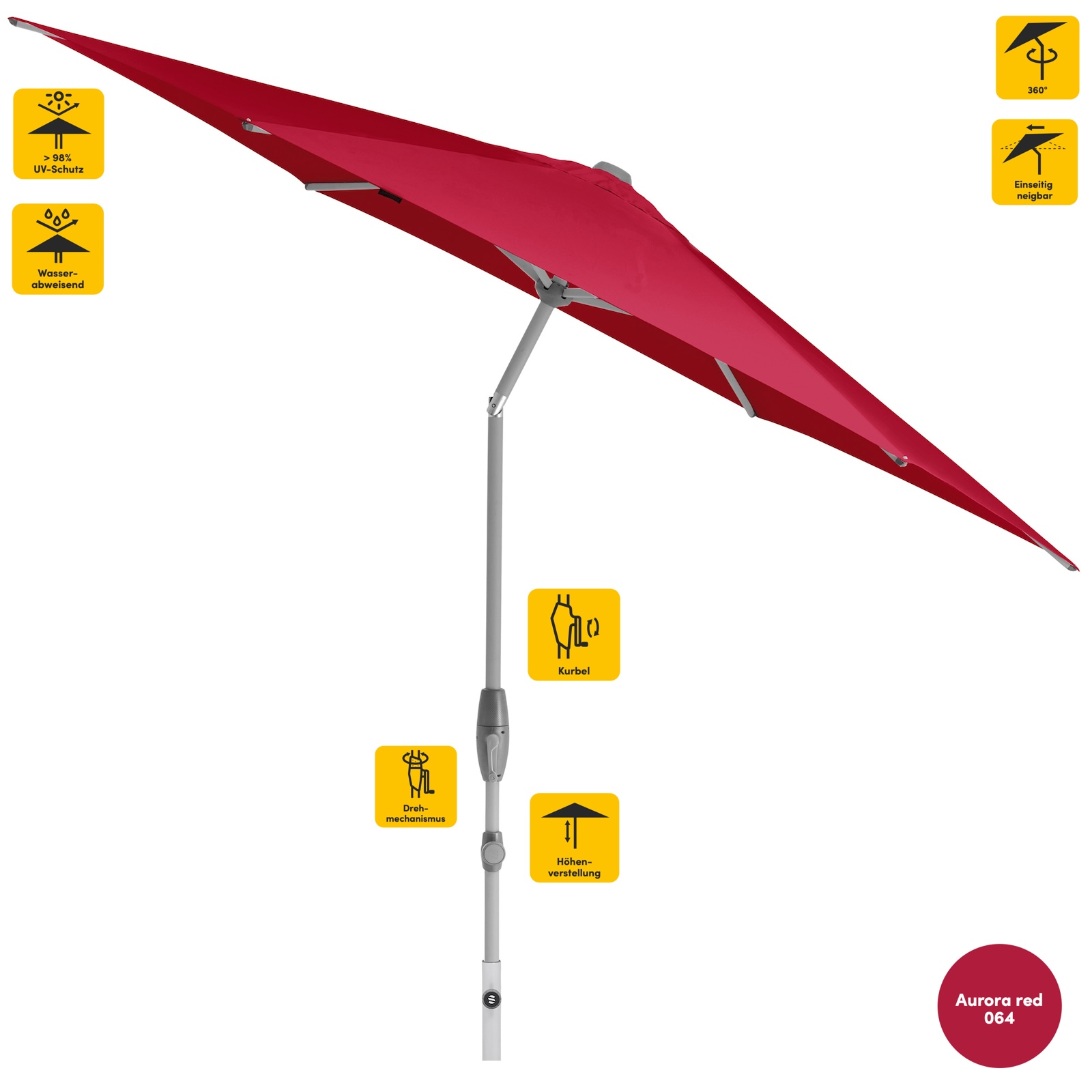 Sonnenschirm SUNCOMFORT® by Glatz Shell Turn rund ø 330 cm in Aurora Red 064