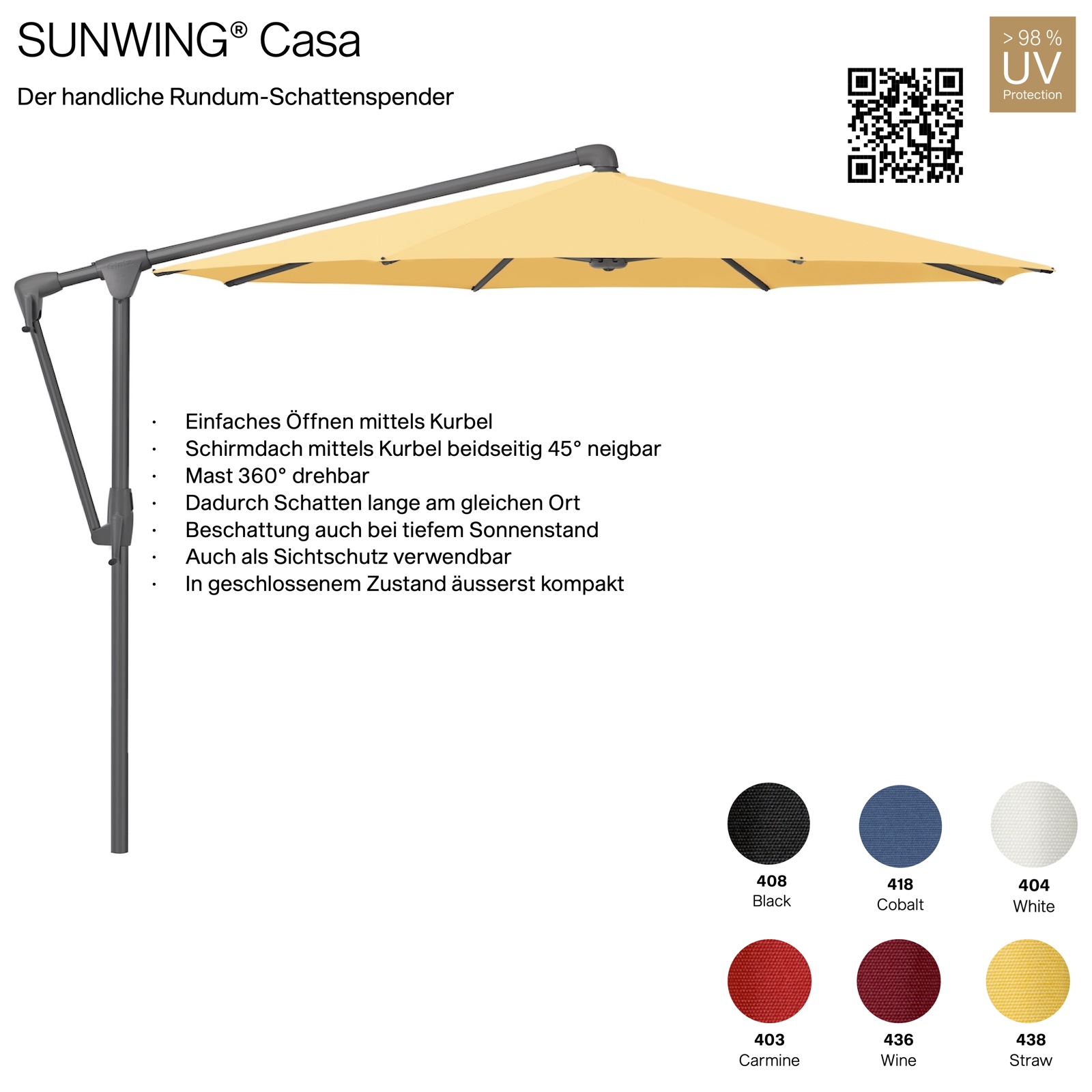 GLATZ Sonnenschirm SUNWING® CASA rund ø 300 cm Gestell anthrazit 6 Farbvarianten Ampelschirm
