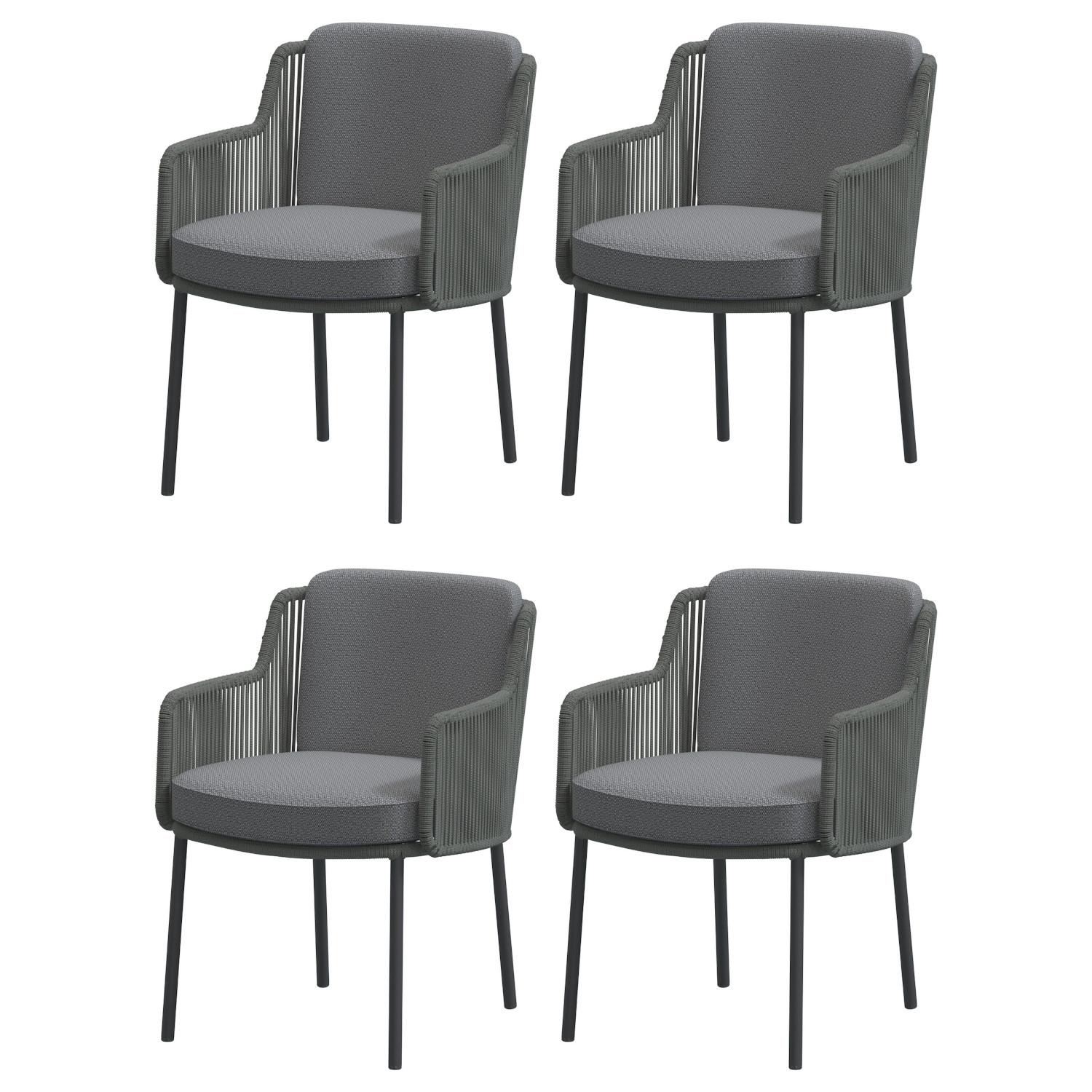 4Seasons Outdoor 4x Dining Sessel Bernini platinum mit 2 Kissen Gartensessel Gartenstuhl