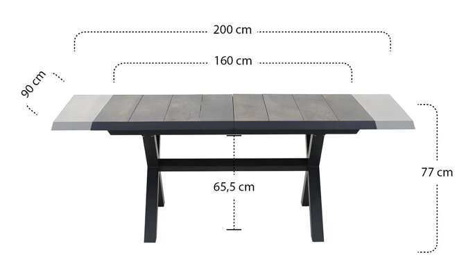 Siena Garden Sincro Tisch, ausziehbar, 160/200x90 cm – Aluminium (matt anthrazit) & Keramik (wood-grey)