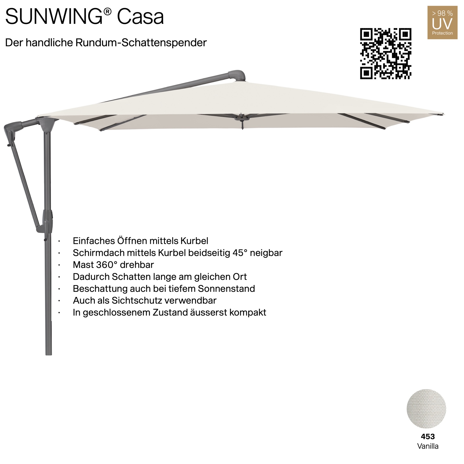 GLATZ Sonnenschirm SUNWING® CASA rechteckig 300 x 240 cm Gestell anthrazit Farbe 453 Vanilla Ampelschirm