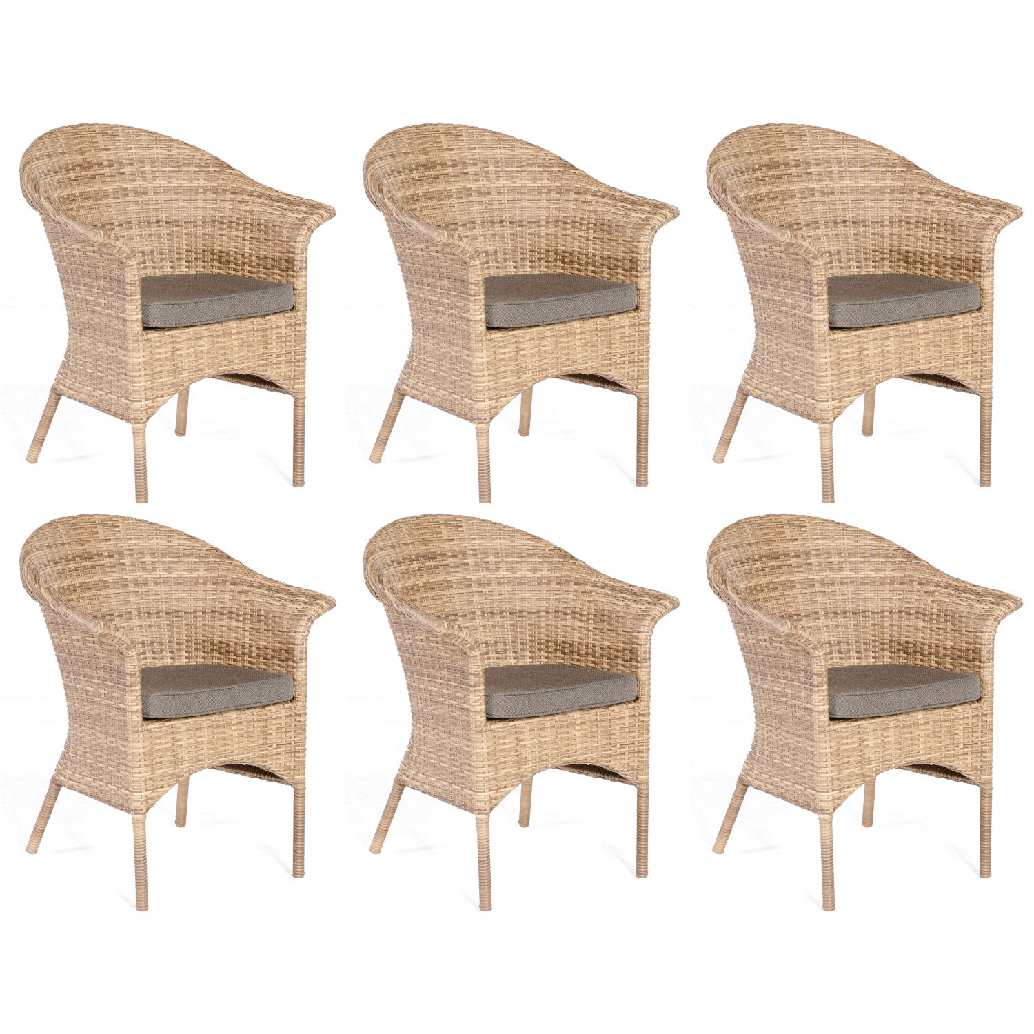 Sonnenpartner 6er-Set Garten-Sessel Cayman Aluminium mit Polyrattan natura-antik Gartenstuhl
