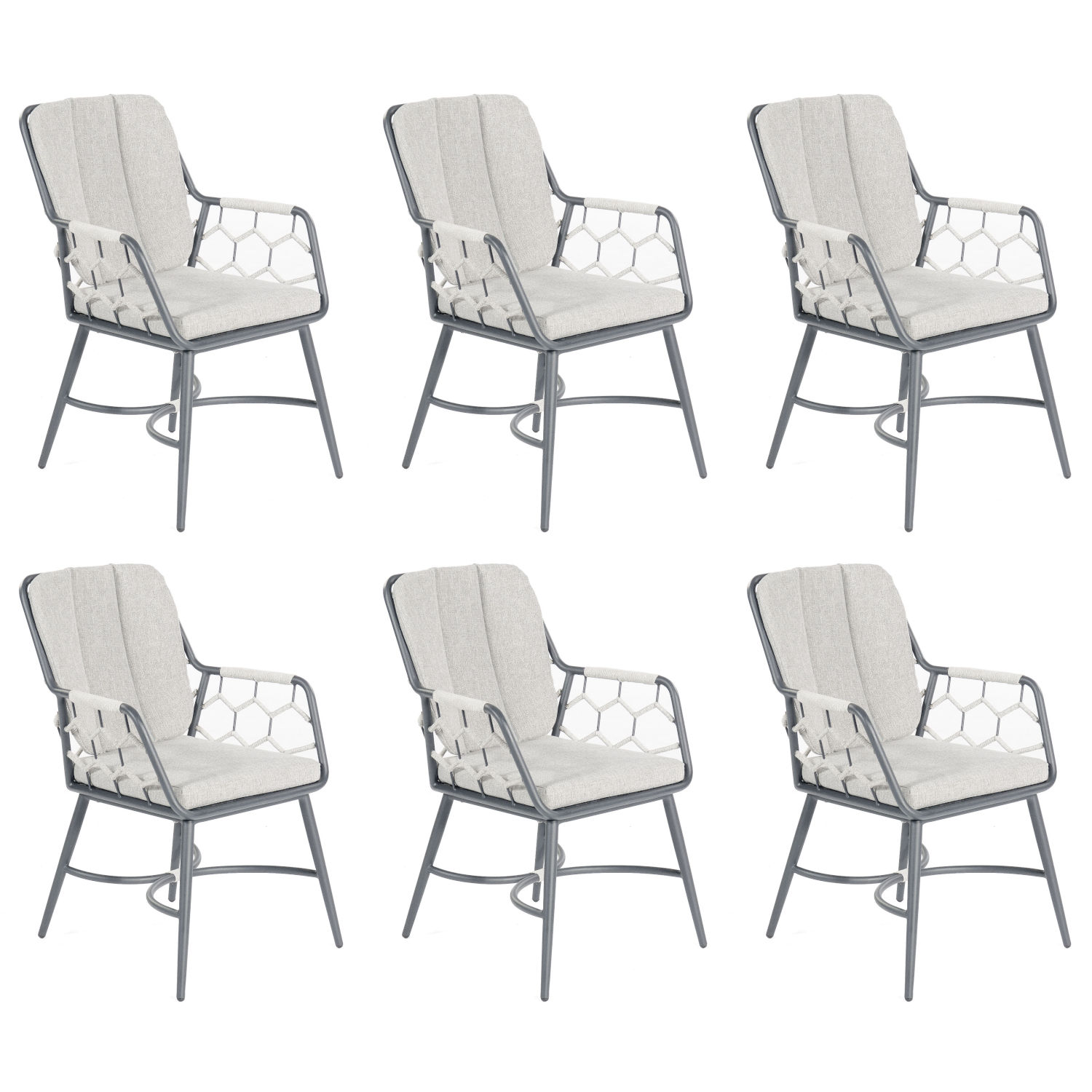 Sonnenpartner 6x Gartensessel Yale silbergrau Gartenstuhl Sessel Aluminium/Polyrope