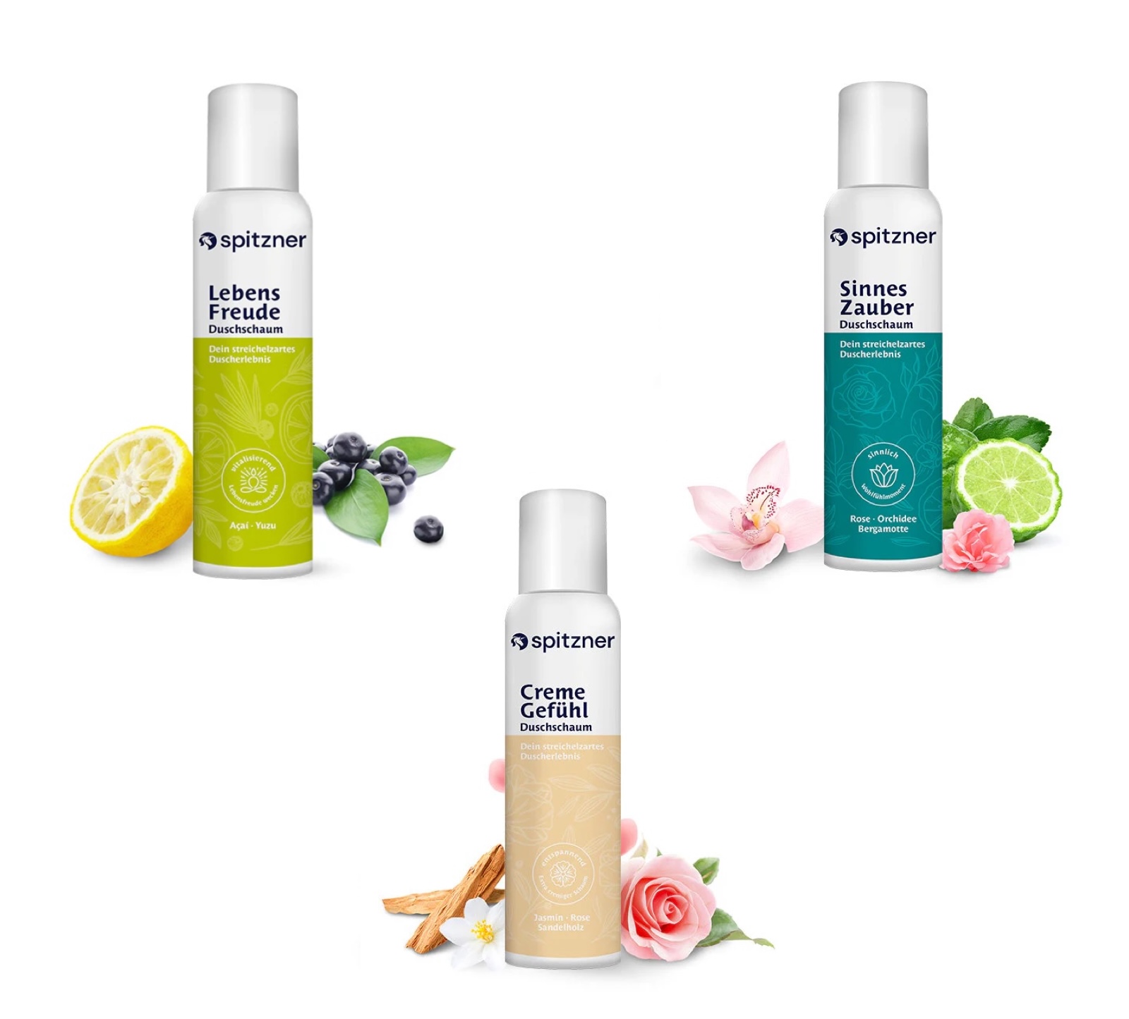 Spitzner Duschschaum Set Wohlfühlen 3x 150 ml Wellness-Dusche sanft hautverträglich und 100% vegan 3er Set