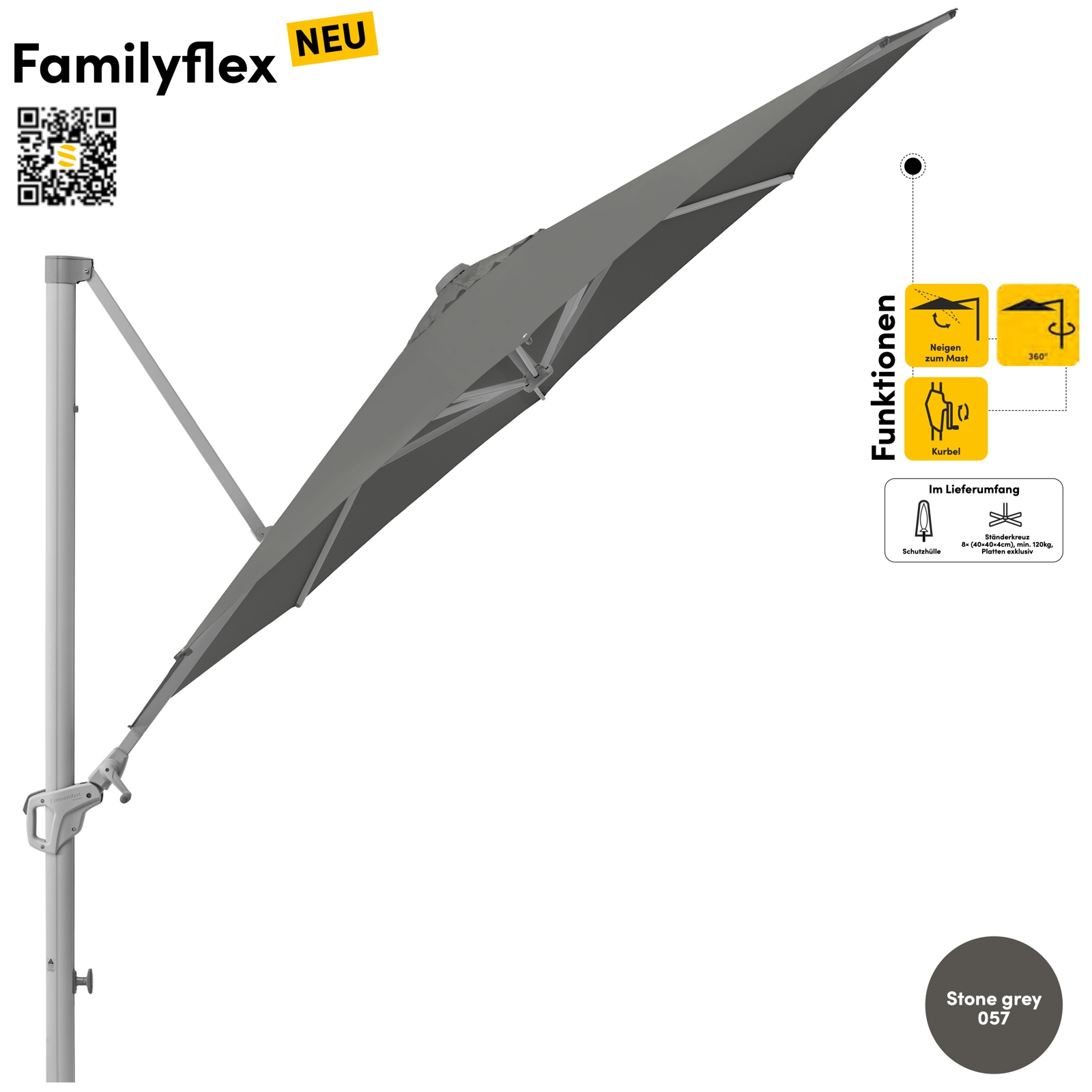 Sonnenschirm SUNCOMFORT® by Glatz Familyflex rund ø 300 cm Seitenmastschirm Stone Grey 057