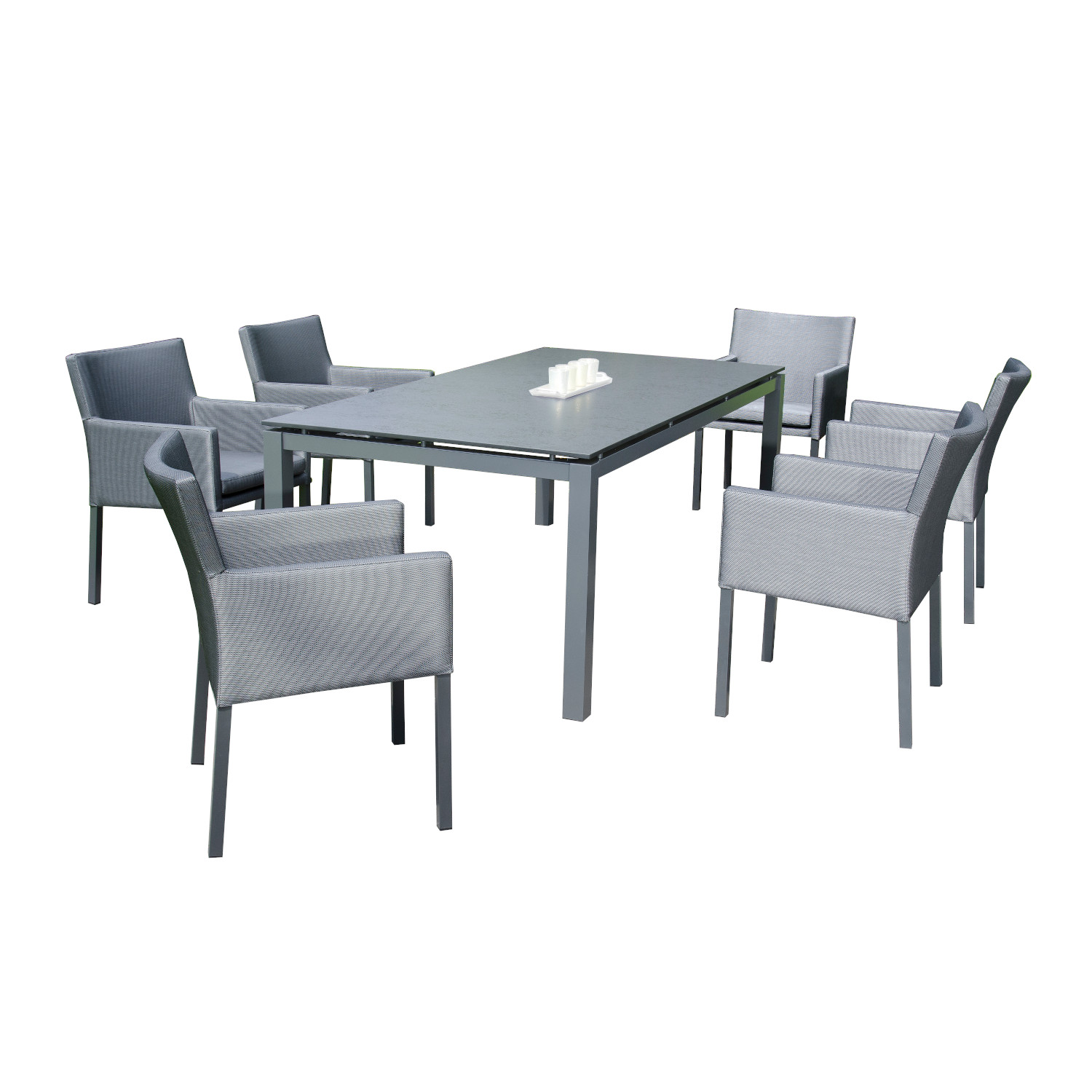 Sonnenpartner Coast & Base 7-teilige Sitzgruppe anthrazit Alu 6 Sessel 200x100 cm